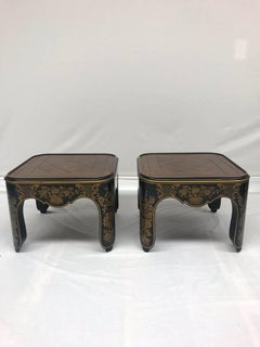 Pair of Baker Furniture Black and Gilt Chinoiserie Side Tables, 20th Century