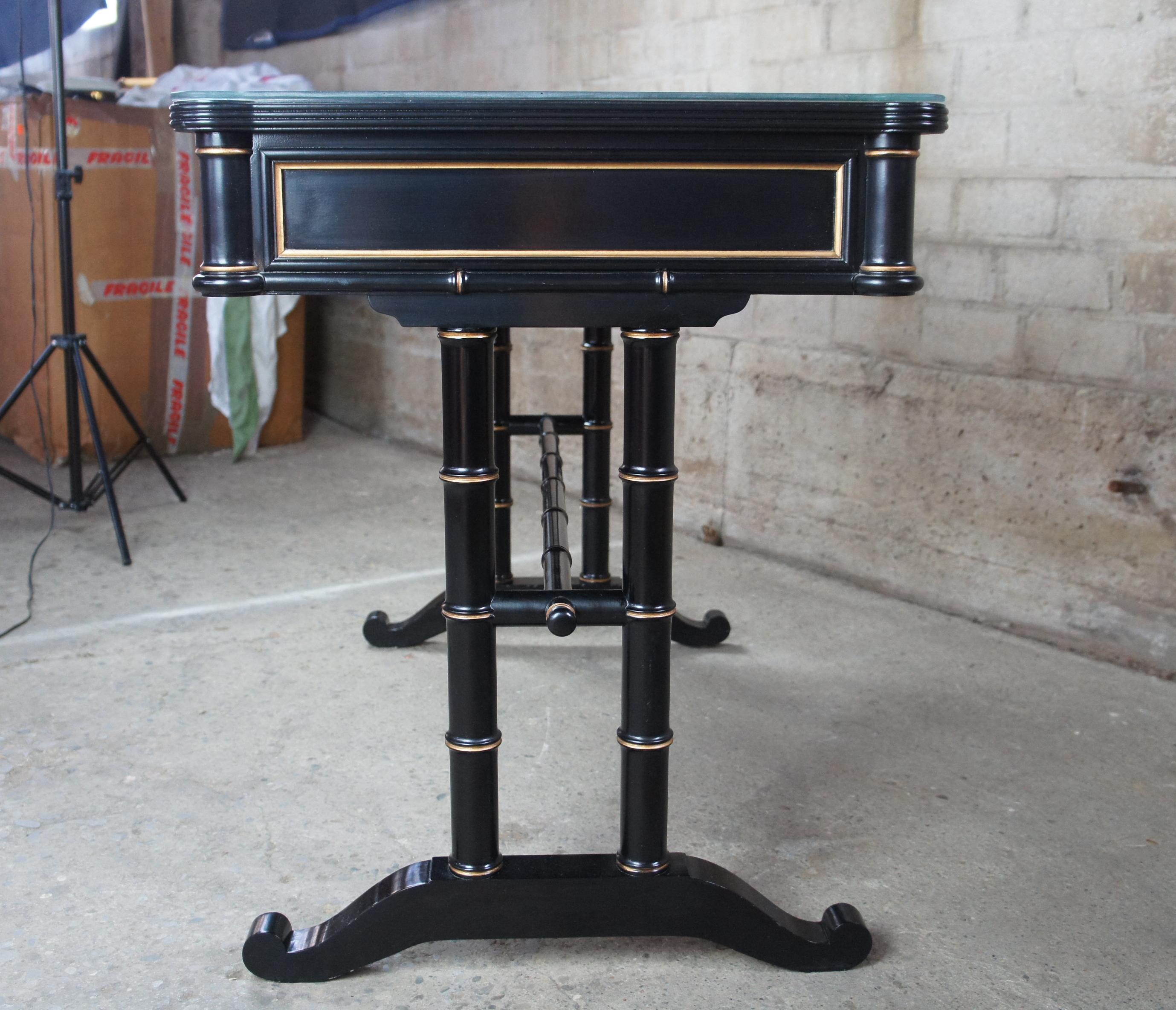 Baker Furniture Black Lacquer Gold Campaign Writing Desk Library Accent Table 3