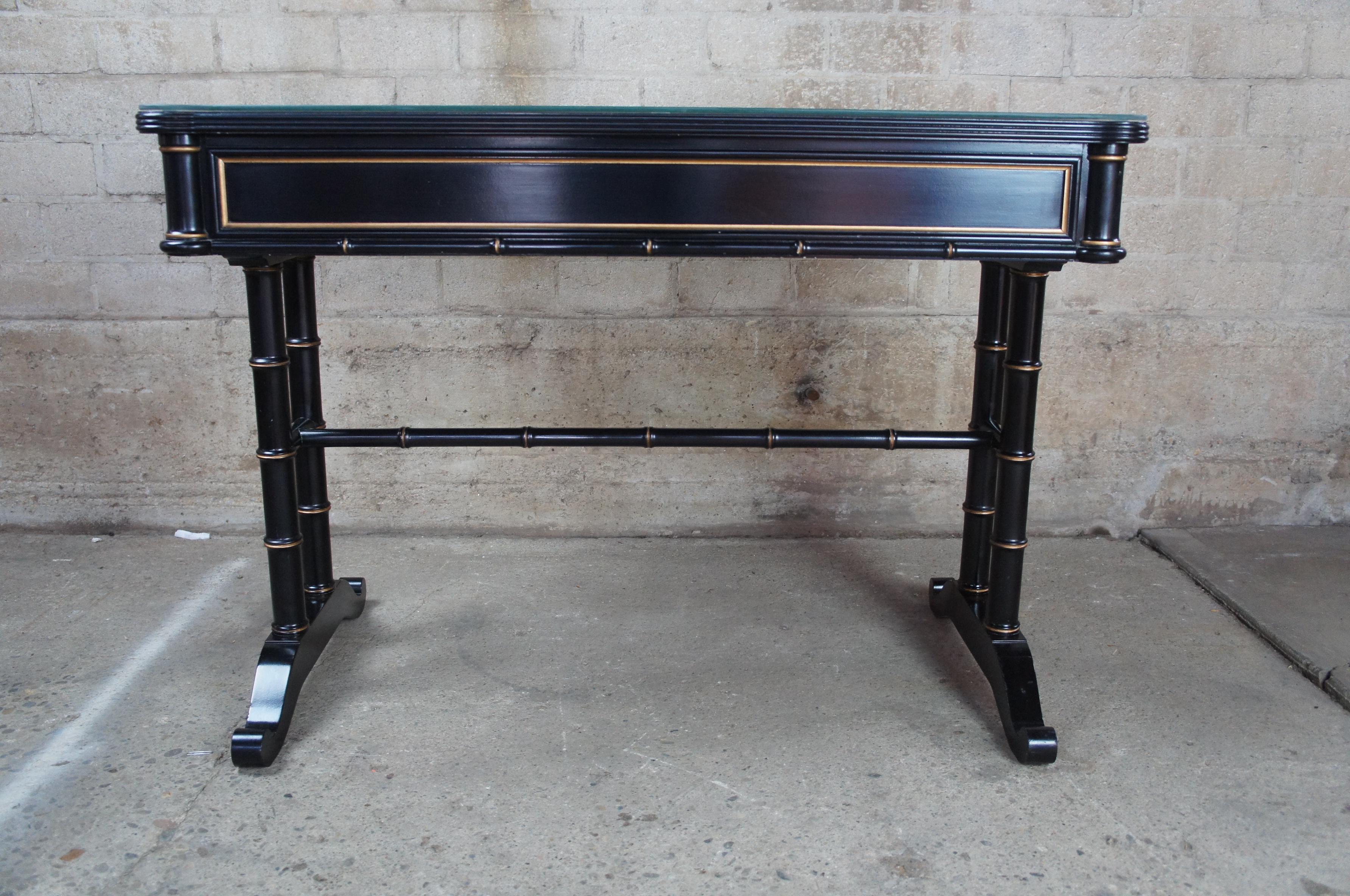 Baker Furniture Black Lacquer Gold Campaign Writing Desk Library Accent Table 4