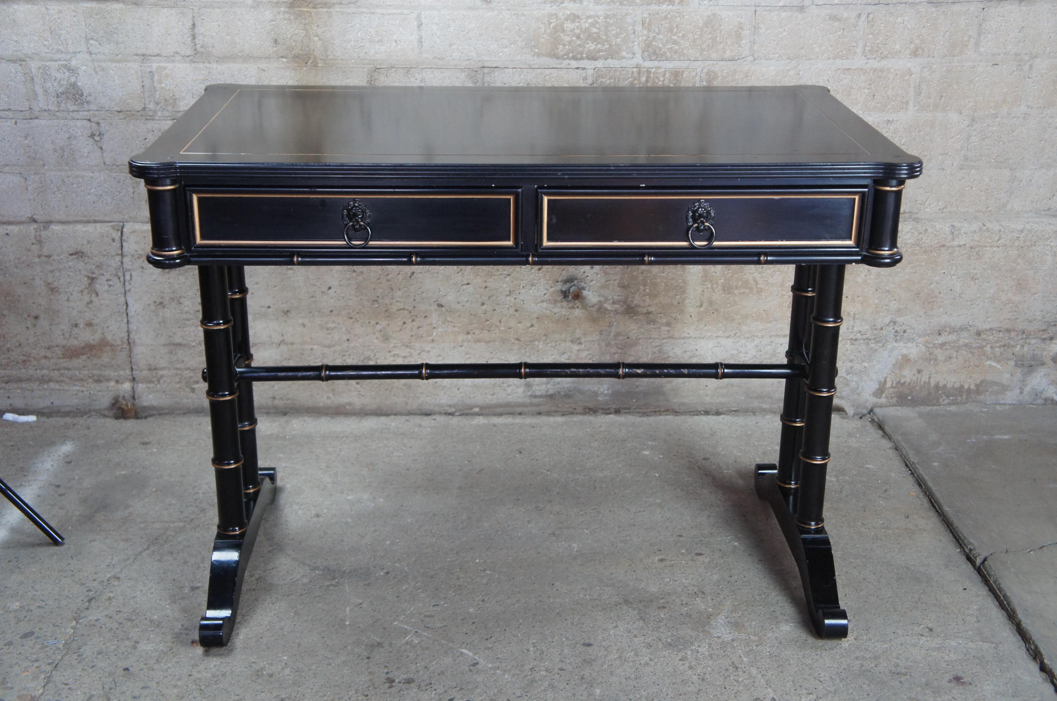 Baker Furniture Black Lacquer Gold Campaign Writing Desk Library Accent Table In Good Condition In Dayton, OH