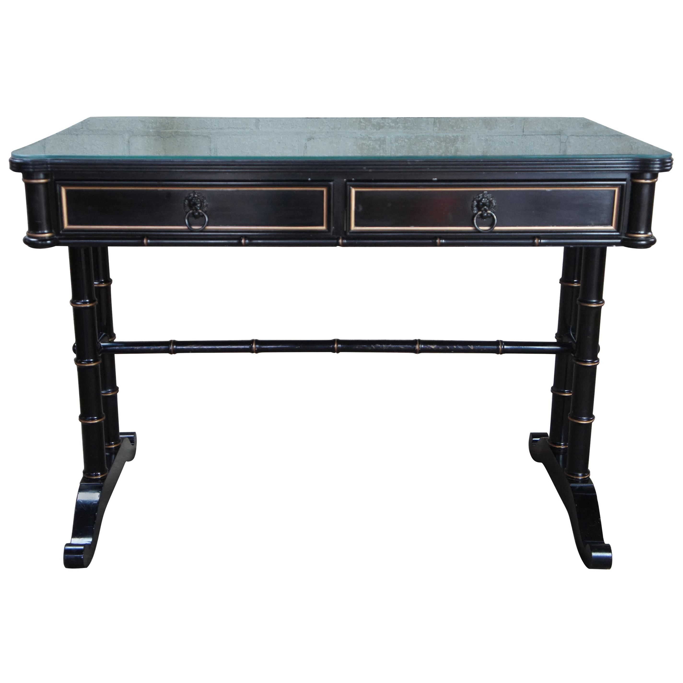 Baker Furniture Black Lacquer Gold Campaign Writing Desk Library Accent Table