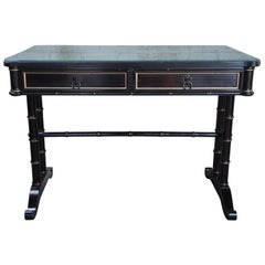 Baker Furniture Black Lacquer Gold Campaign Writing Desk Library Accent Table