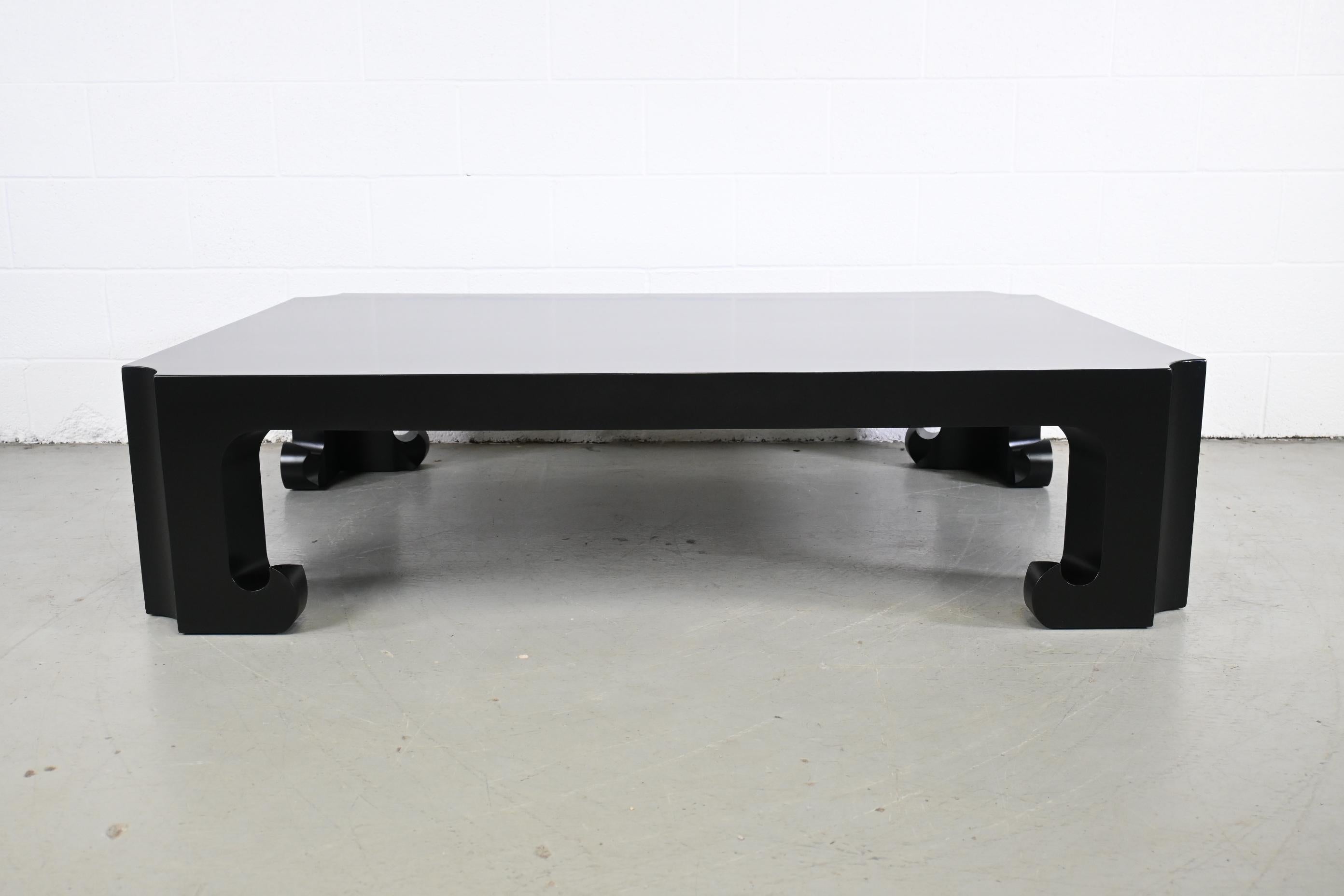 American Baker Furniture Black Lacquered Asian Style Large Coffee Table For Sale