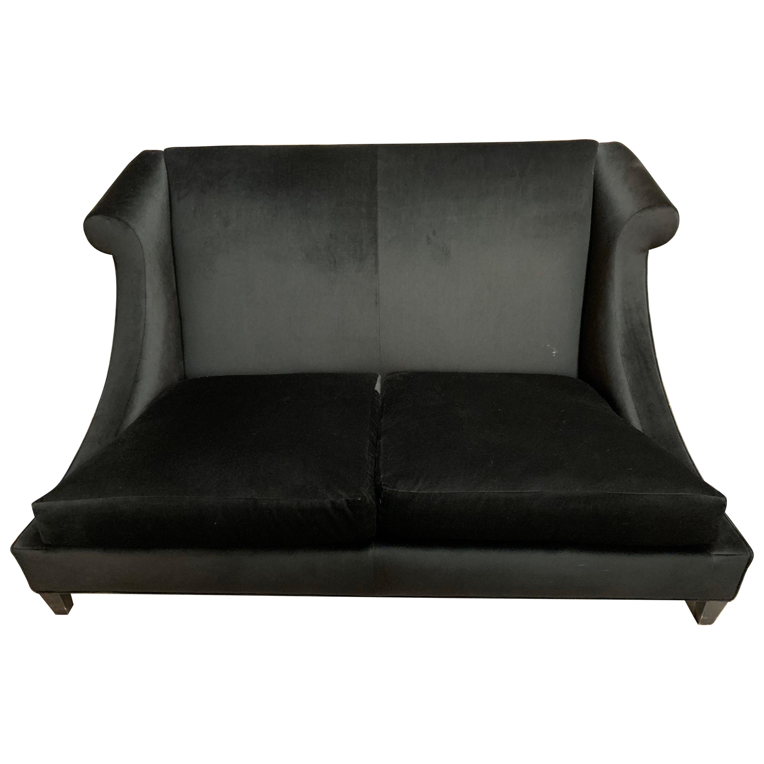 Baker Furniture Black Mohair Sofa Loveseat Settee