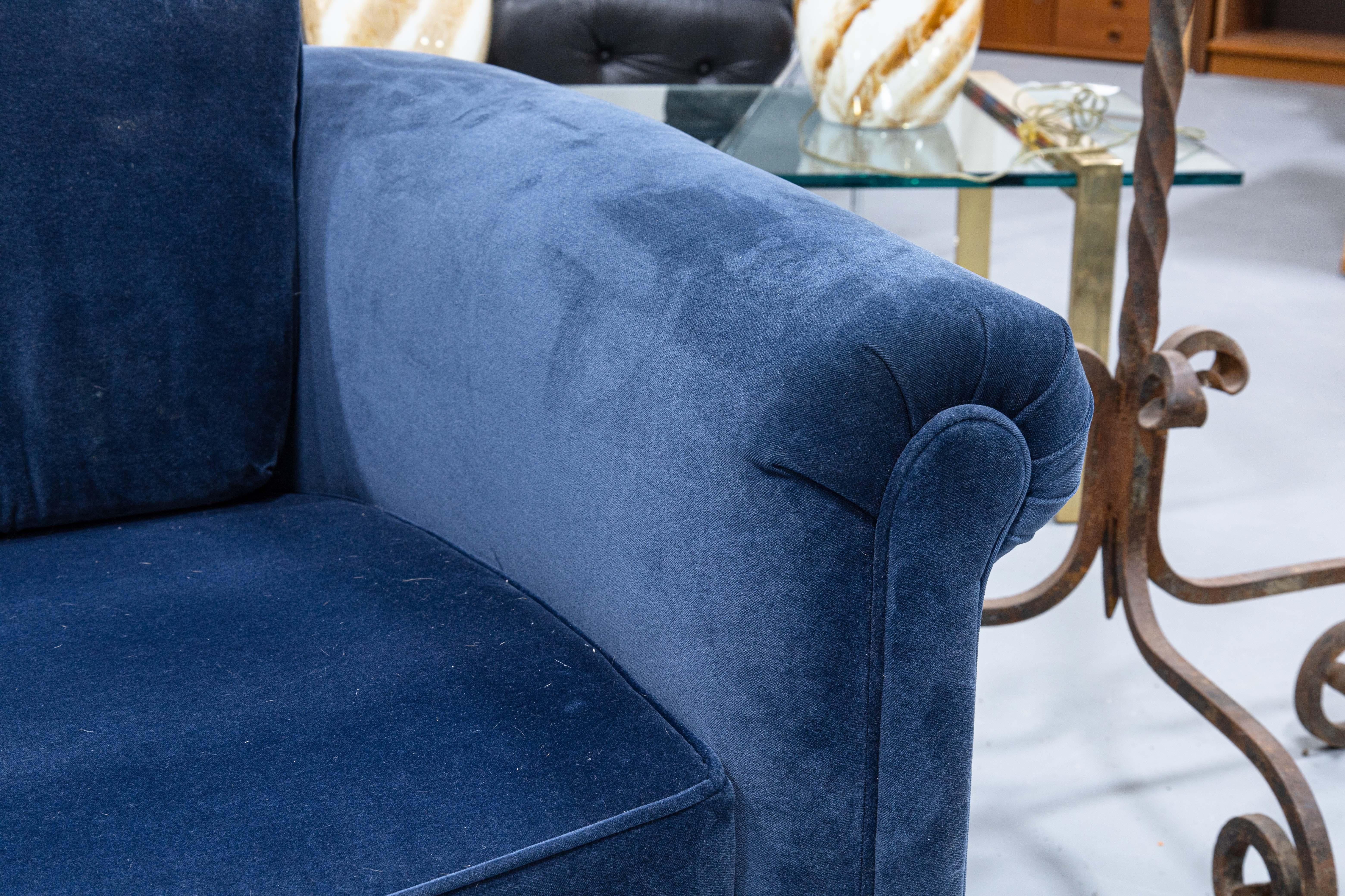 20th Century Baker Furniture Blue Velvet Fabric Upholstery Contemporary Modern Sofa Couch