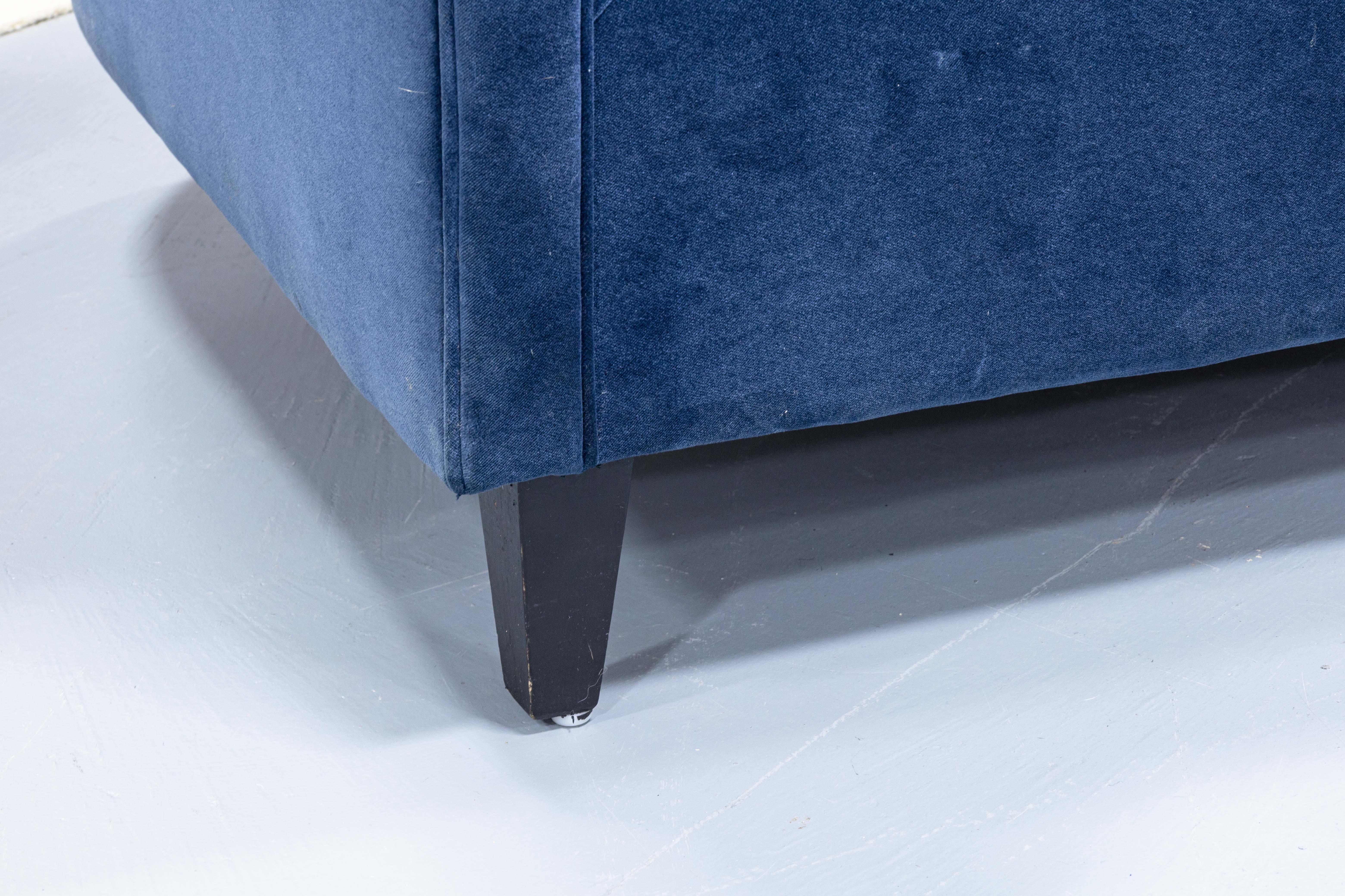 Baker Furniture Blue Velvet Fabric Upholstery Contemporary Modern Sofa Couch 1