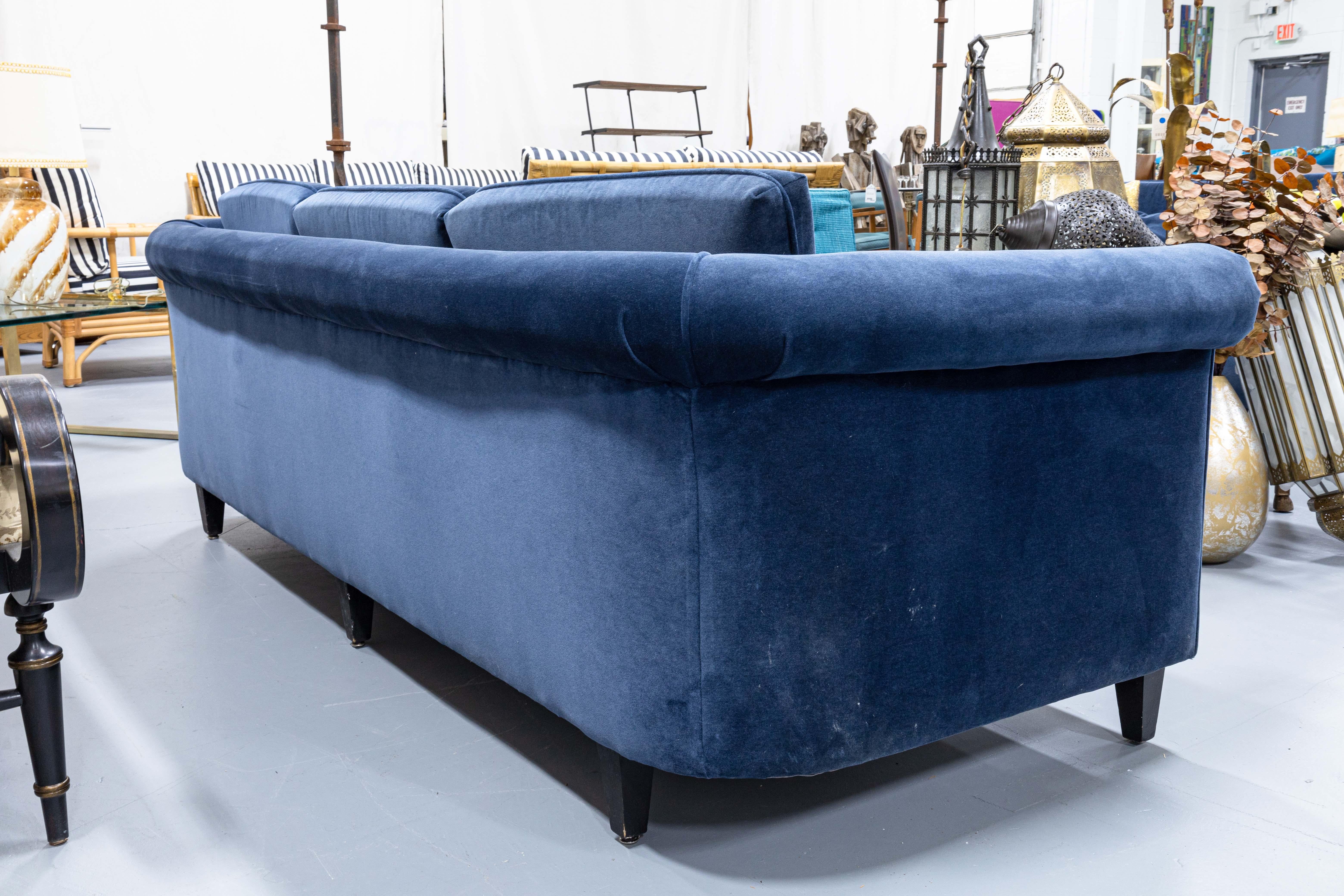 Baker Furniture Blue Velvet Fabric Upholstery Contemporary Modern Sofa Couch 2
