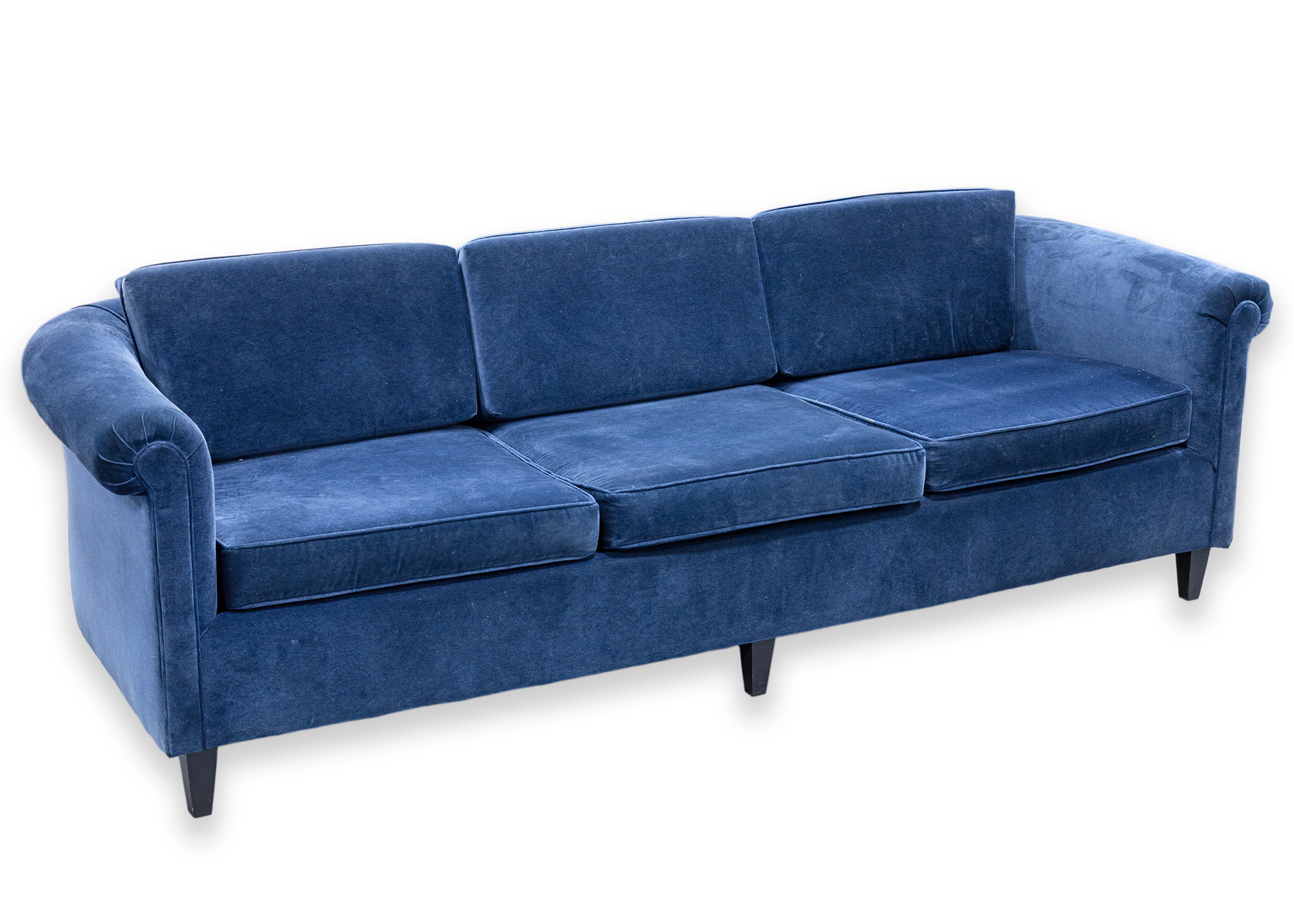 Baker Furniture Blue Velvet Fabric Upholstery Contemporary Modern Sofa Couch 3