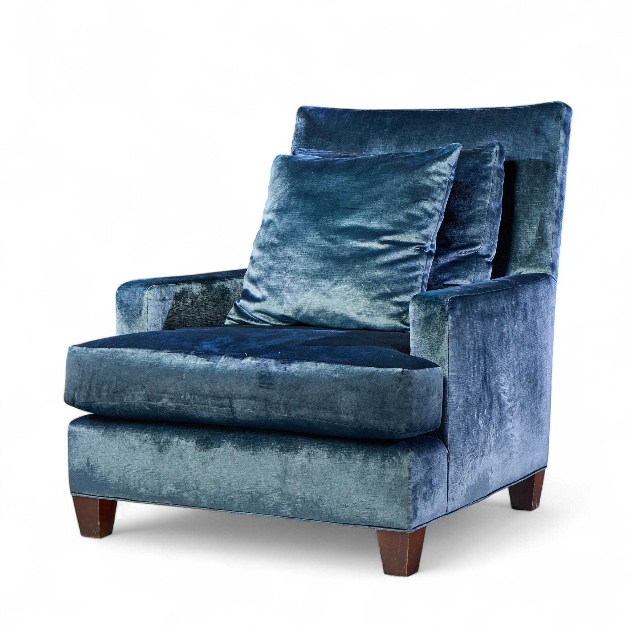 Baker Furniture Sessel aus blauem Samt (Moderne) im Angebot