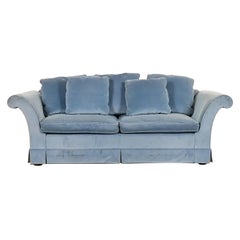 Baker Furniture Blue Velvet Upholstered Roll Arm Sofa