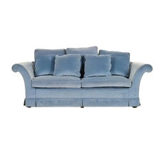 Baker Furniture Blue Velvet Upholstered Roll Arm Sofa