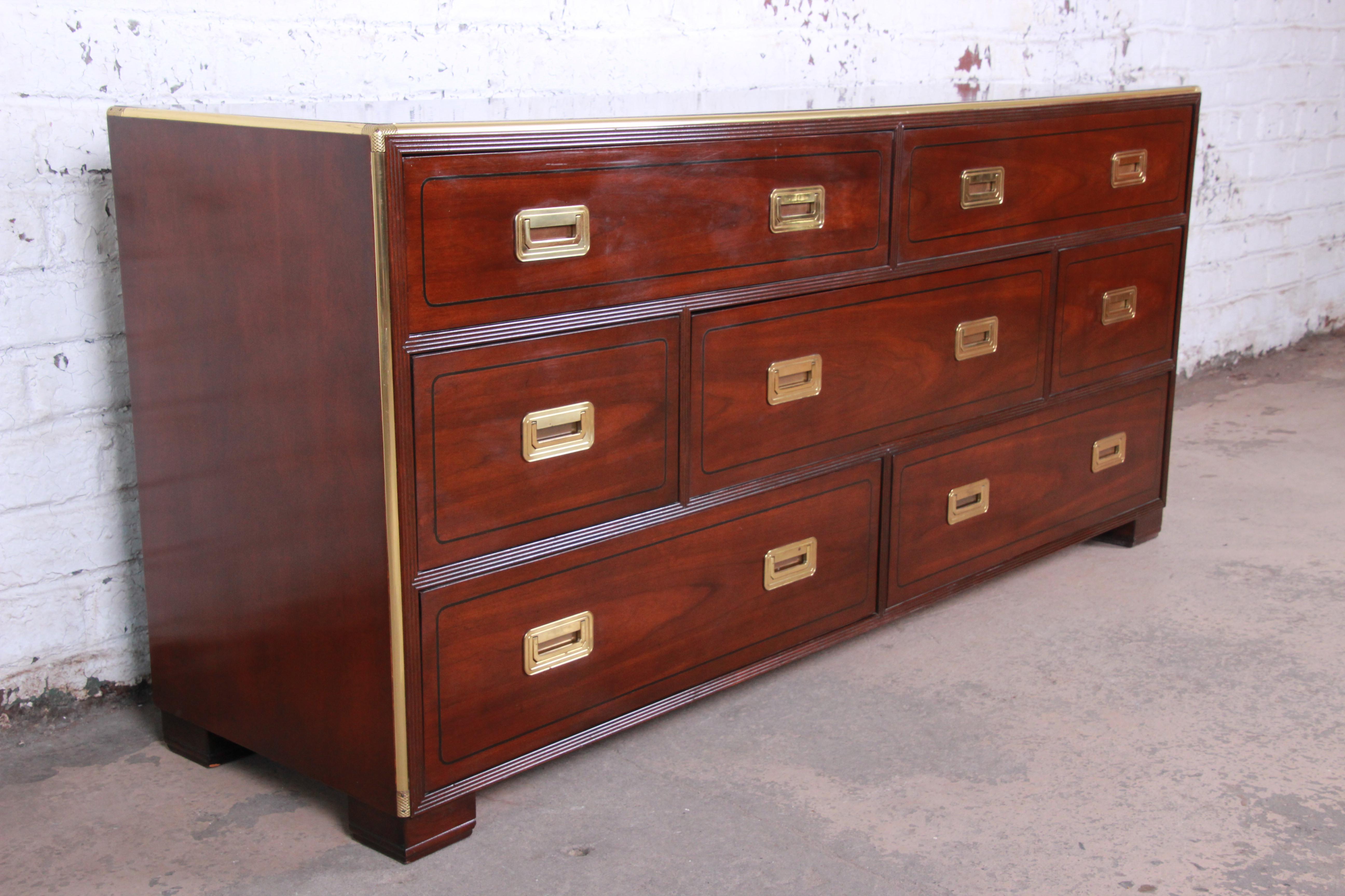 American Baker Furniture Brass Campaign Style Long Dresser