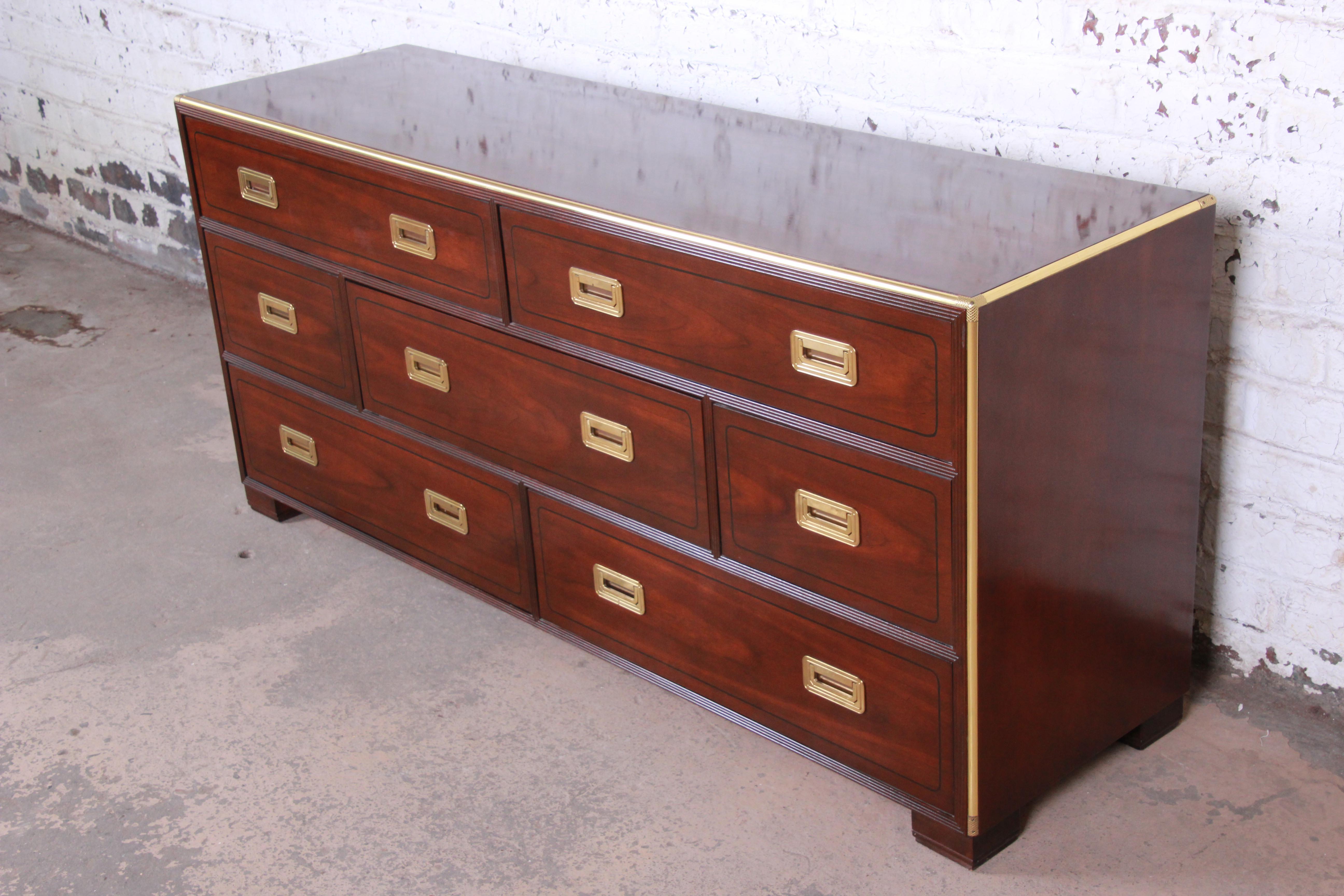 Baker Furniture Brass Campaign Style Long Dresser In Good Condition In South Bend, IN