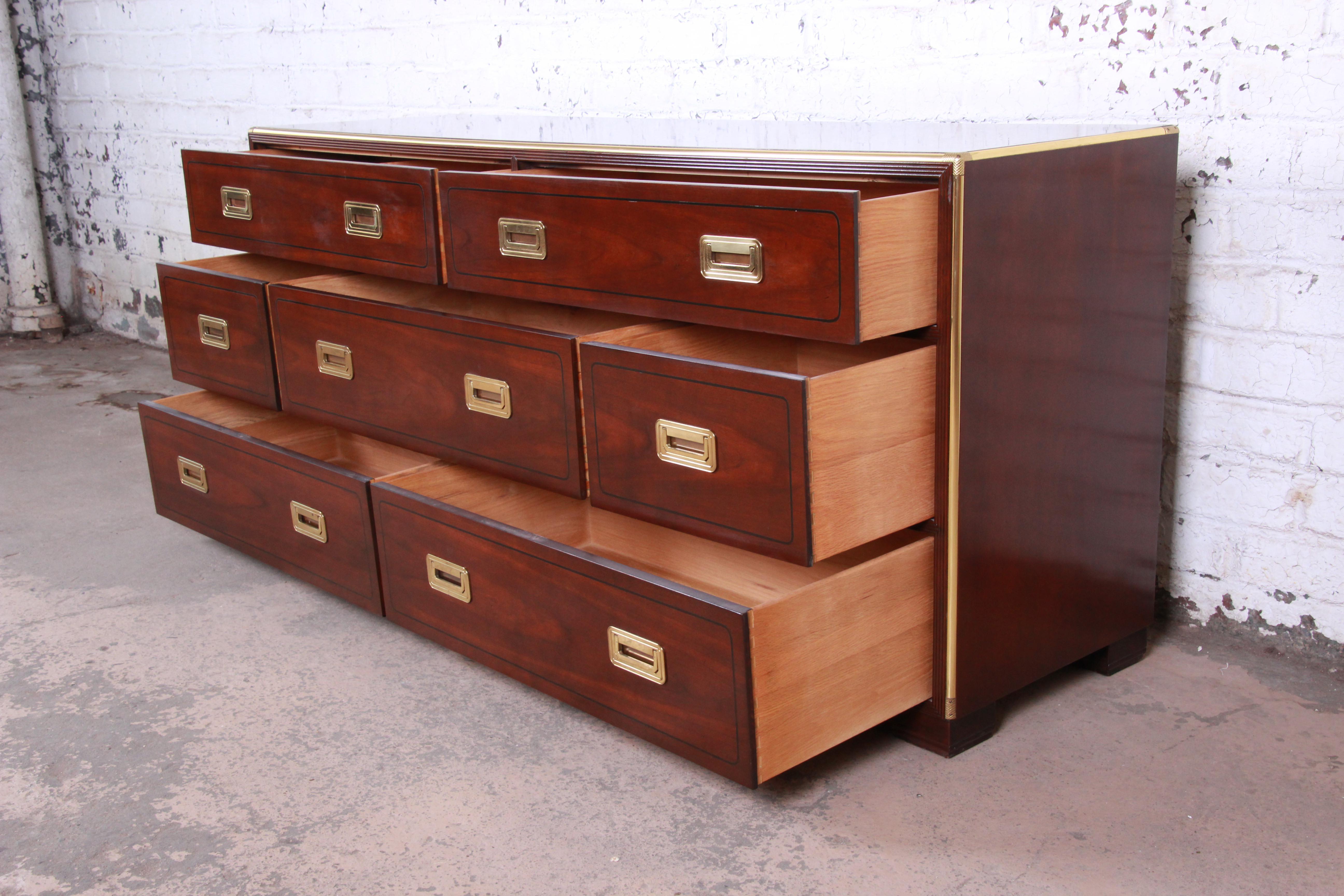 Late 20th Century Baker Furniture Brass Campaign Style Long Dresser