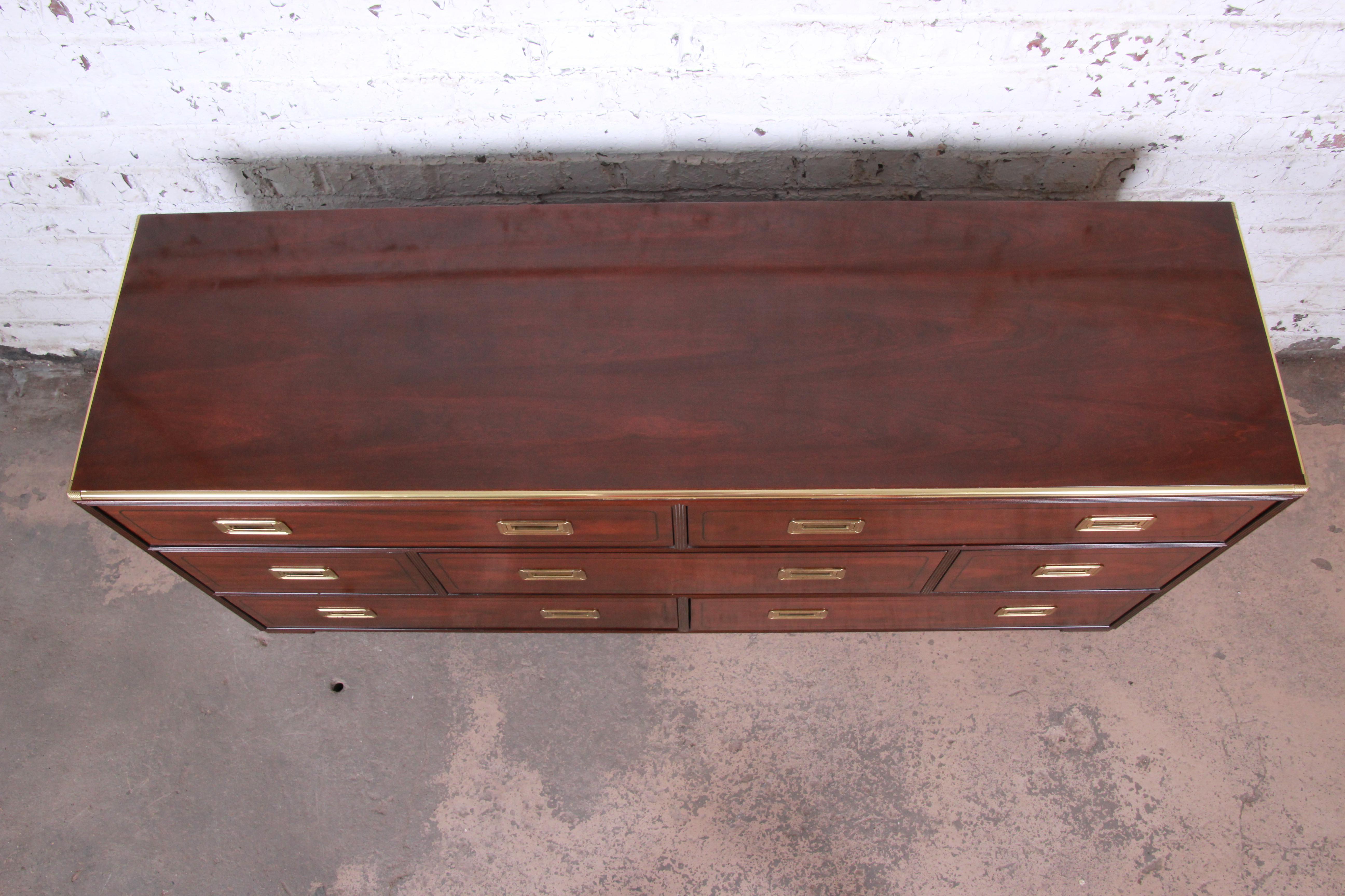 Walnut Baker Furniture Brass Campaign Style Long Dresser