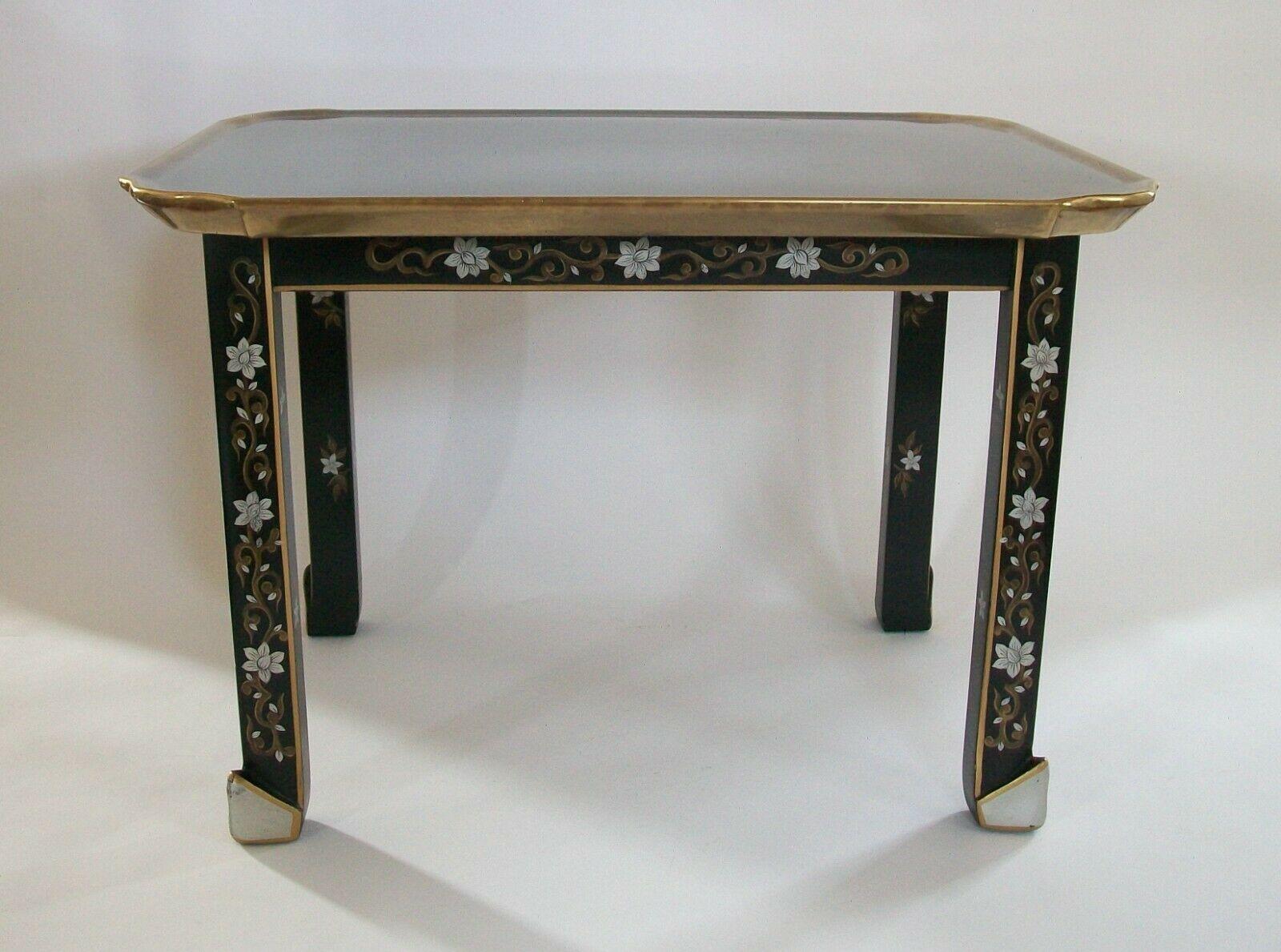 American Baker Furniture, Brass Top Chinoiserie Cocktail Table, U.S., Circa 1980's For Sale