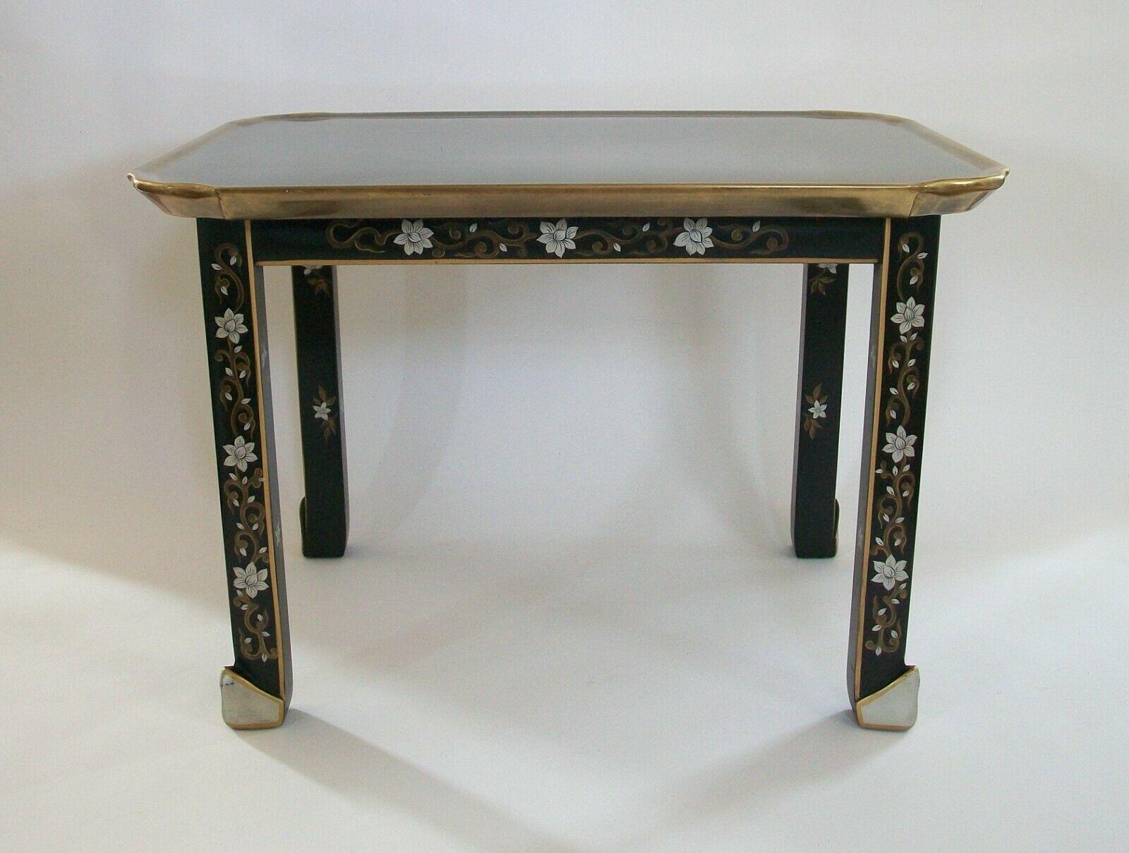 Hand-Crafted Baker Furniture, Brass Top Chinoiserie Cocktail Table, U.S., Circa 1980's For Sale