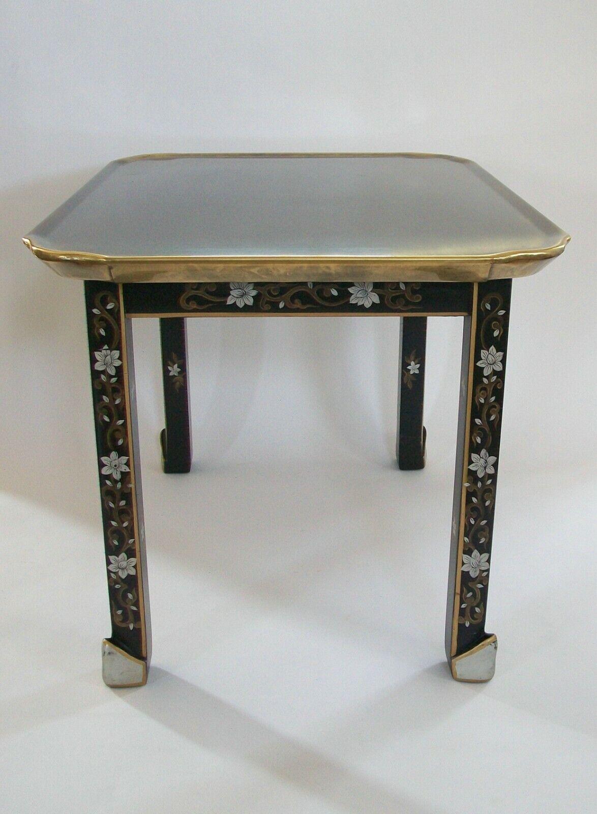 Baker Furniture, Brass Top Chinoiserie Cocktail Table, U.S., Circa 1980's In Good Condition For Sale In Chatham, ON