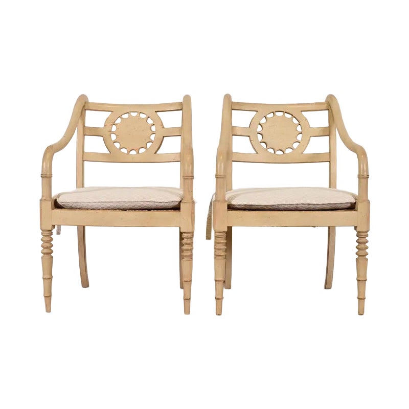 Baker Furniture British Colonial Armchairs, Pair