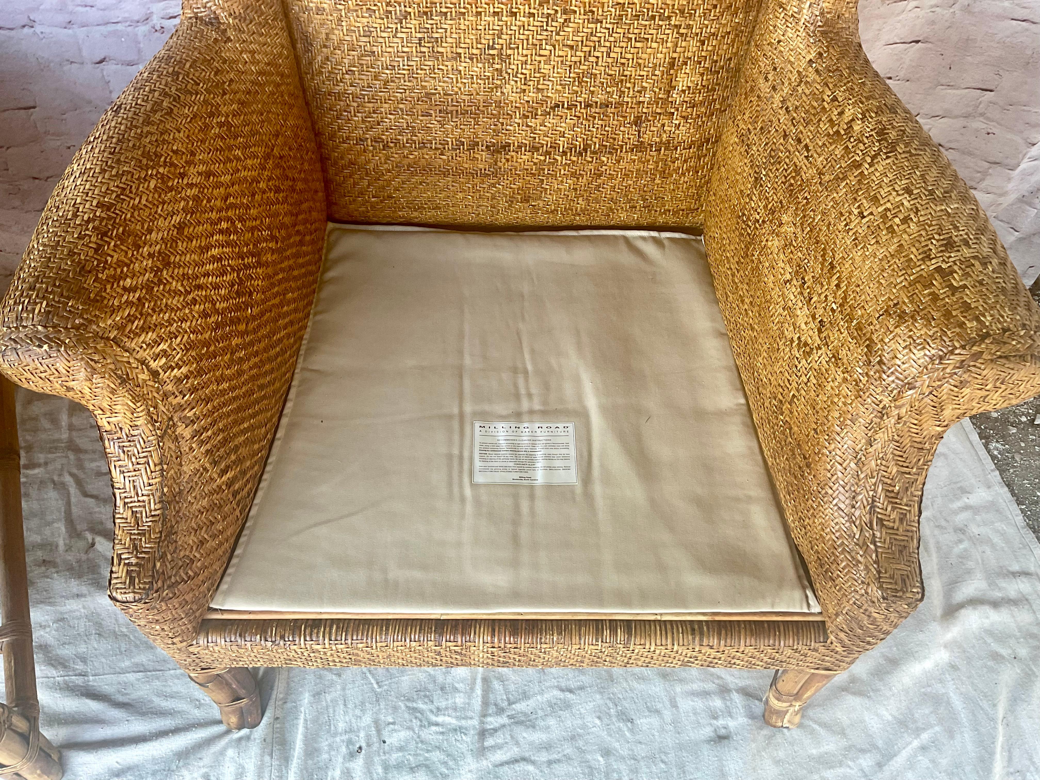 Baker Furniture Sedie ad ala in vimini e bambù British Colonial in vendita 4