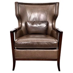 Baker Furniture Brown Leather Armchair, Transitional Lounge Chair, USA
