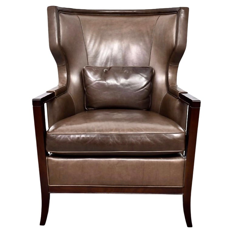 Baker Furniture Brown Leather Armchair, Transitional Lounge Chair, USA