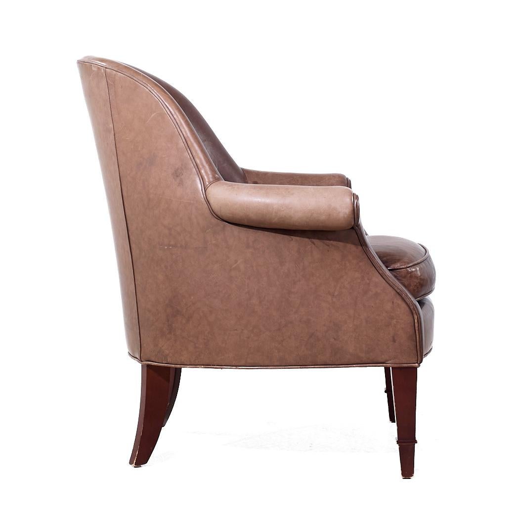 Baker Furniture Brown Leather Barrel Club Lounge Chairs For Sale 4