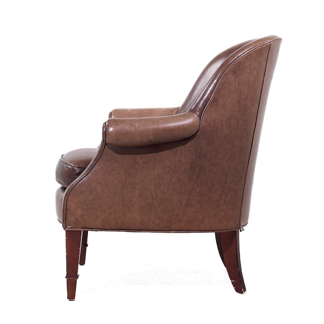 Baker Furniture Brown Leather Barrel Club Lounge Chairs For Sale 5