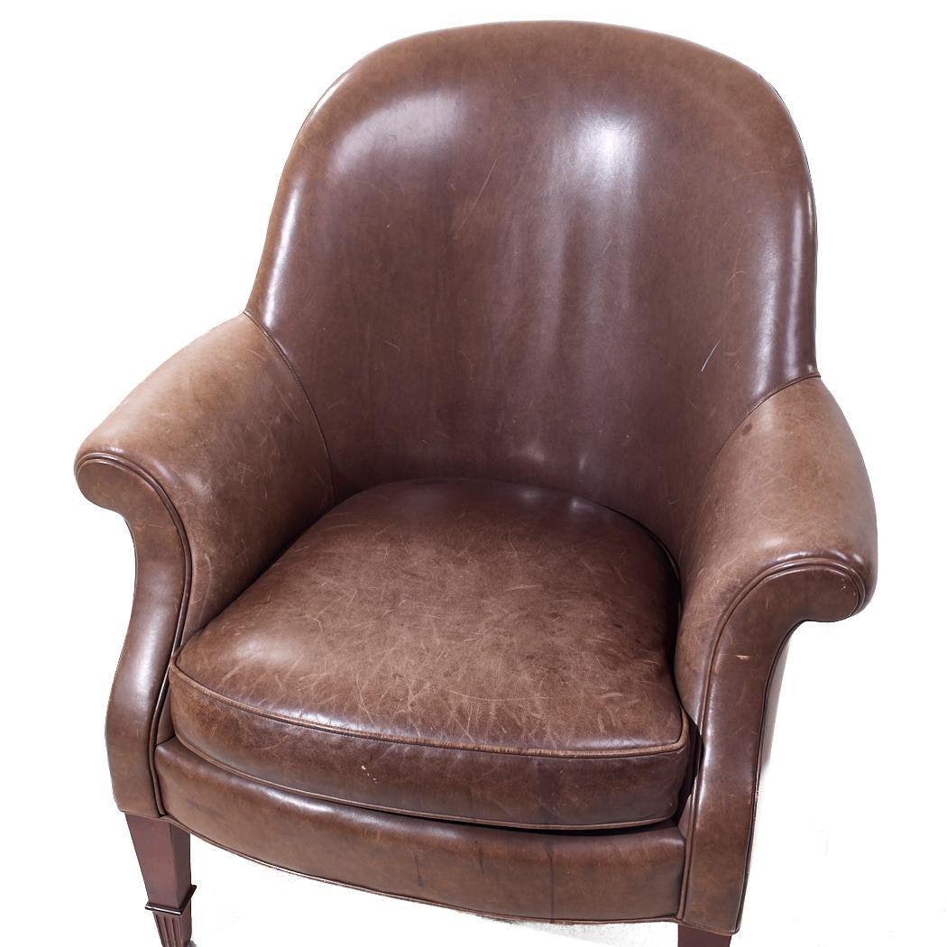 Baker Furniture Brown Leather Barrel Club Lounge Chairs For Sale 6