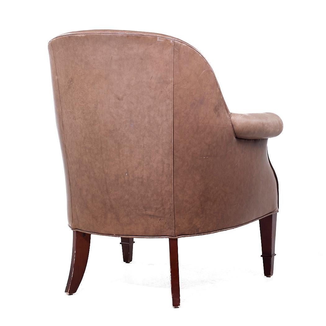 Baker Furniture Brown Leather Barrel Club Lounge Chairs For Sale 1