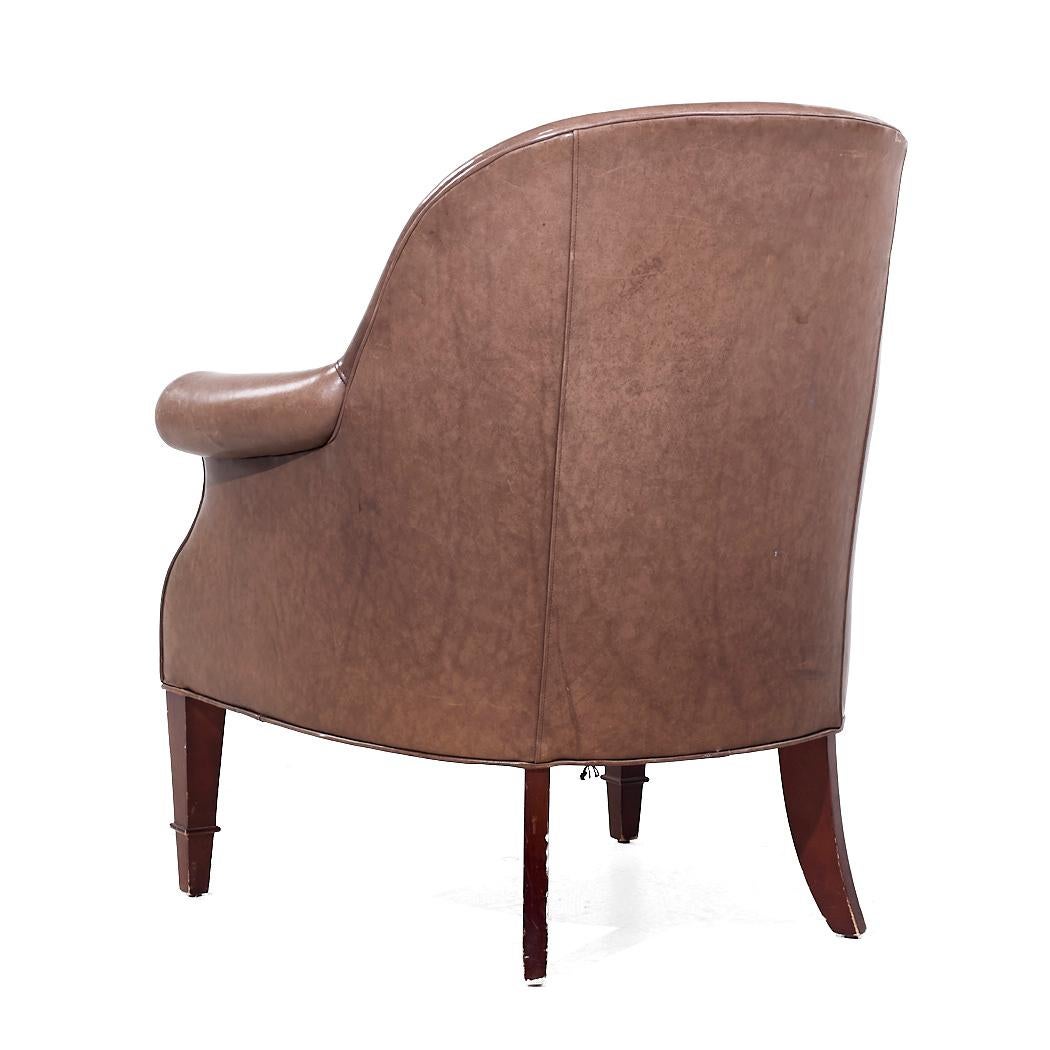Baker Furniture Brown Leather Barrel Club Lounge Chairs For Sale 3