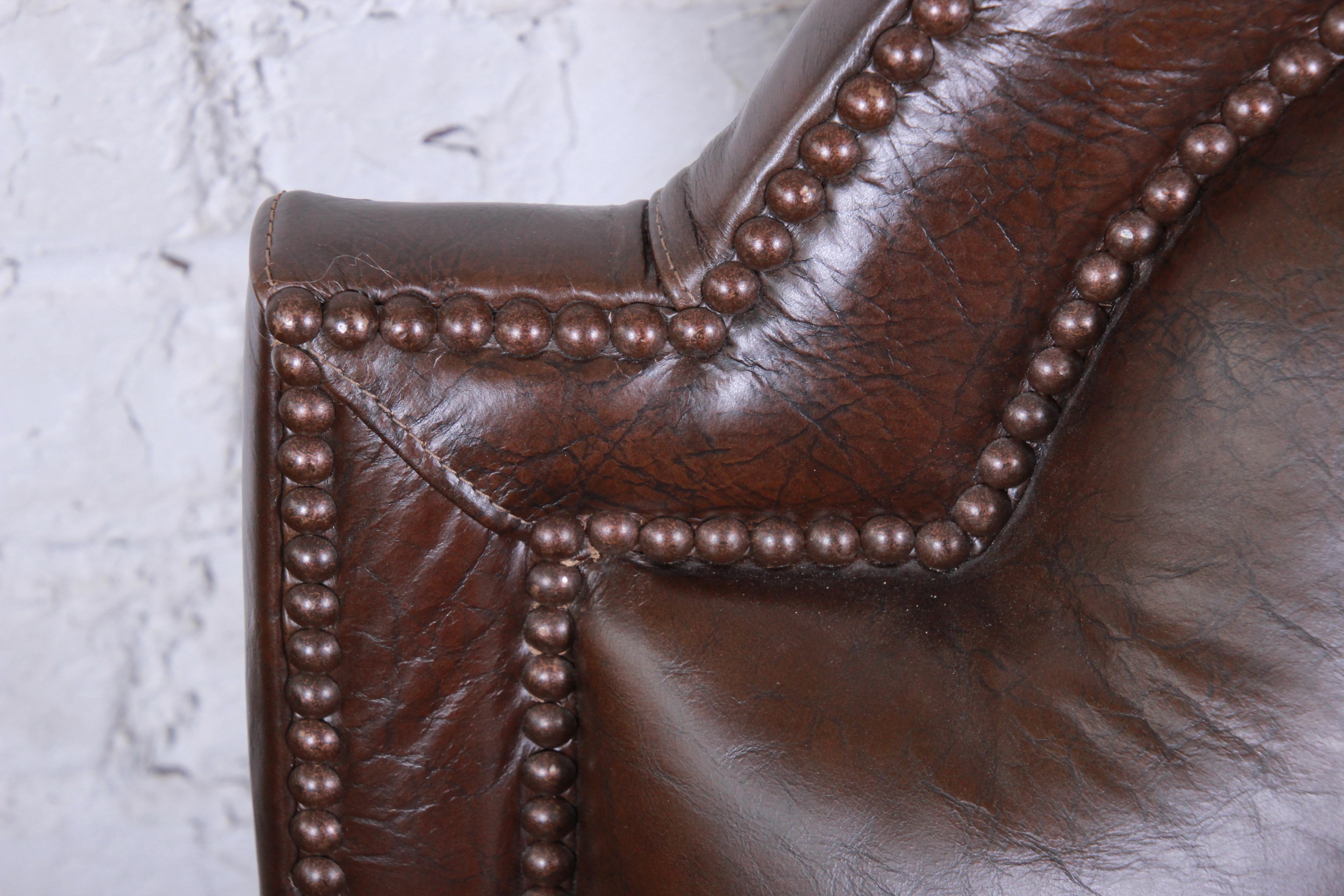 Baker Furniture Brown Leather Lounge Chairs, Pair 4