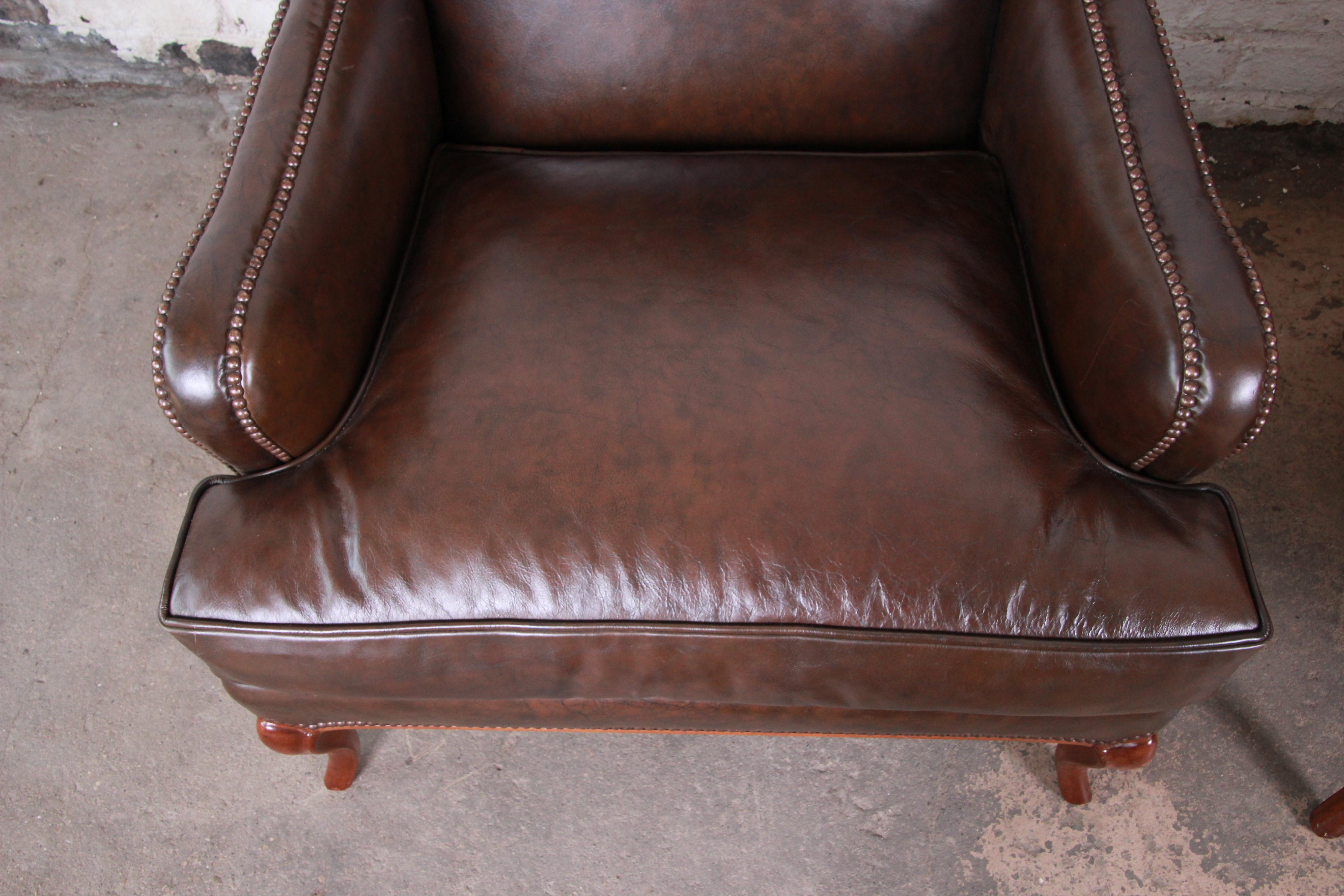 Baker Furniture Brown Leather Lounge Chairs, Pair 5