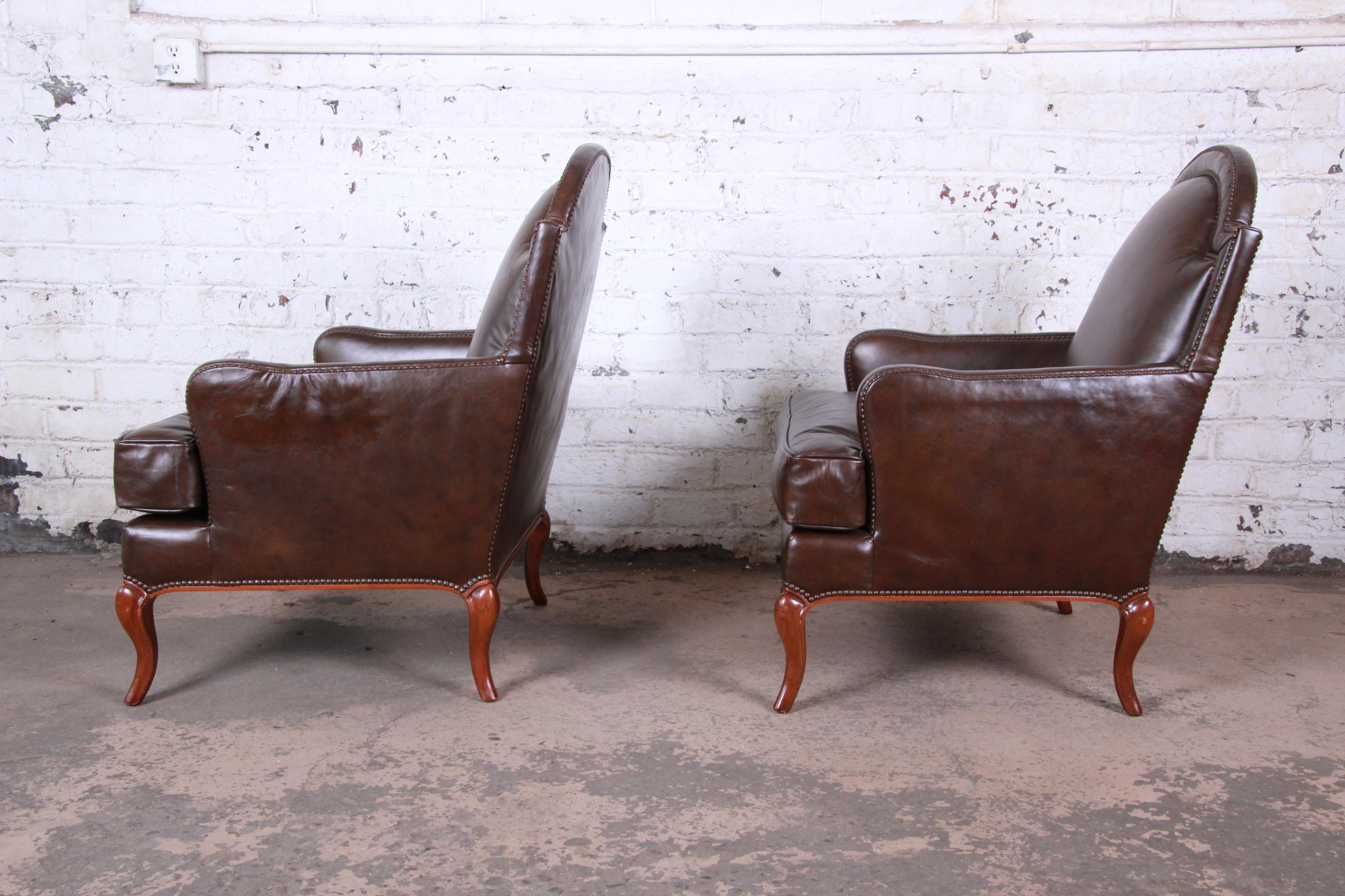 Baker Furniture Brown Leather Lounge Chairs, Pair 1