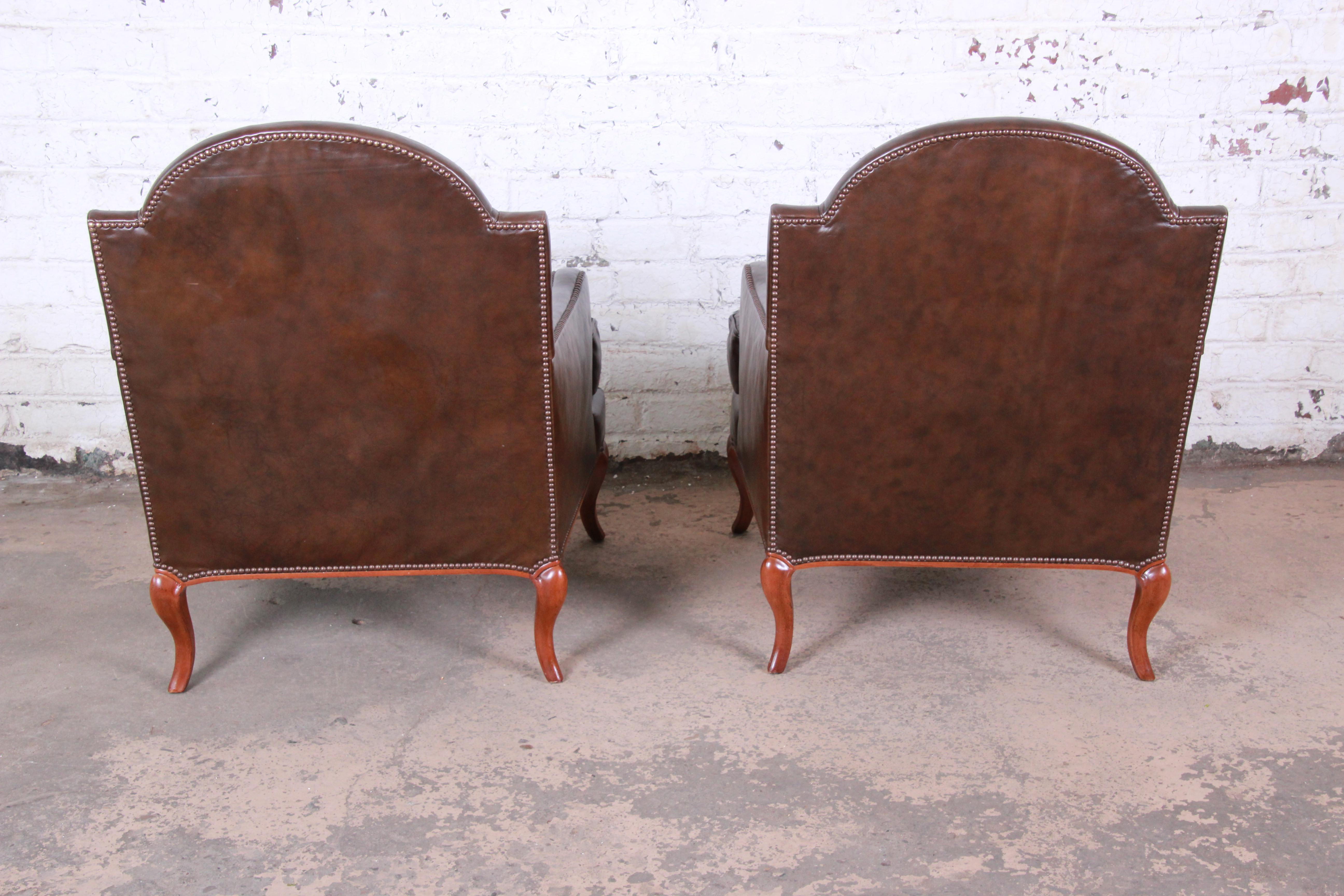 Baker Furniture Brown Leather Lounge Chairs, Pair 2