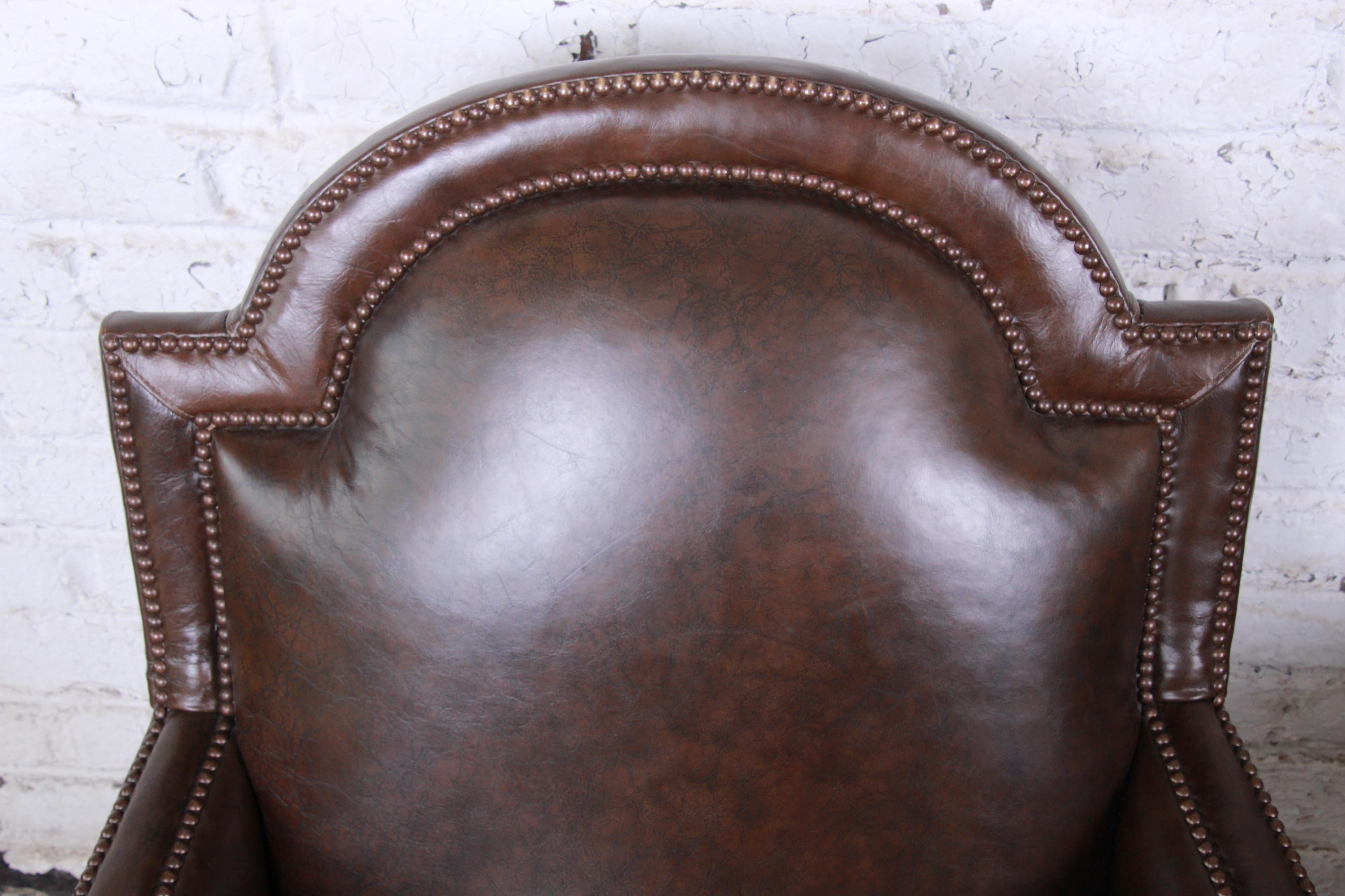 Baker Furniture Brown Leather Lounge Chairs, Pair 3