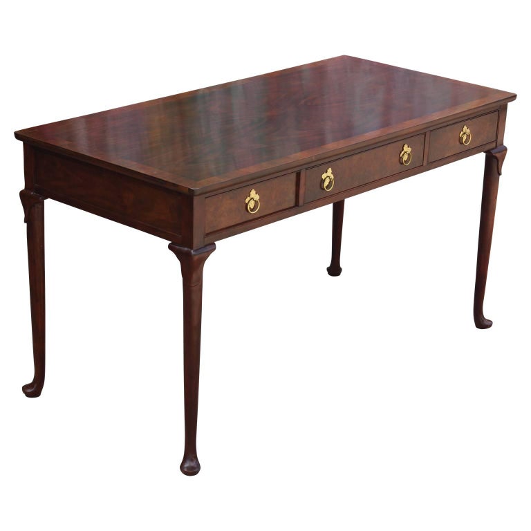 Baker Furniture Burl and Walnut Queen Anne Writing Table or Desk at 1stDibs
