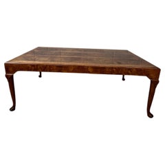 Baker Furniture Burl Walnut Queen Anne Coffee Table with Parquetry Top