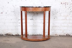 Baker Furniture Burl Wood and Italian Marble Neoclassical Demilune Console Table