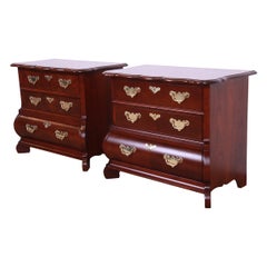Baker Furniture Burl Wood and Walnut Bombay Form Bedside Chests, Refinished