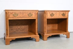 Baker Furniture Burl Wood Chippendale Nightstands, a Pair