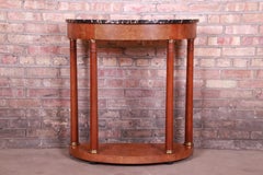 Baker Furniture Burl Wood Marble Top Empire Style Demilune Console Table
