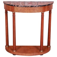 Baker Furniture Burl Wood Marble Top Empire Style Demilune Console Table
