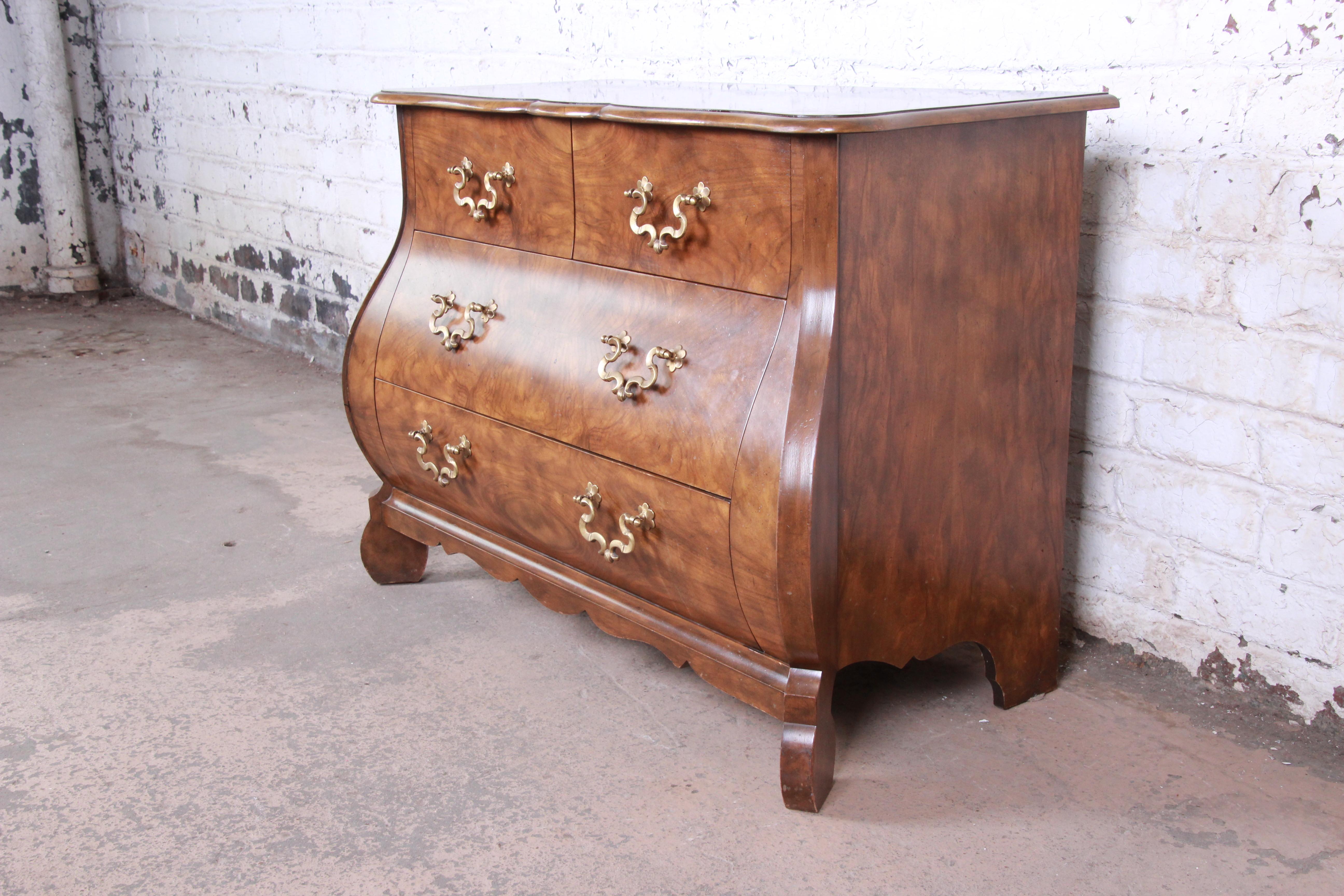 French Provincial Baker Furniture Burled Walnut Bombay Chest Commode