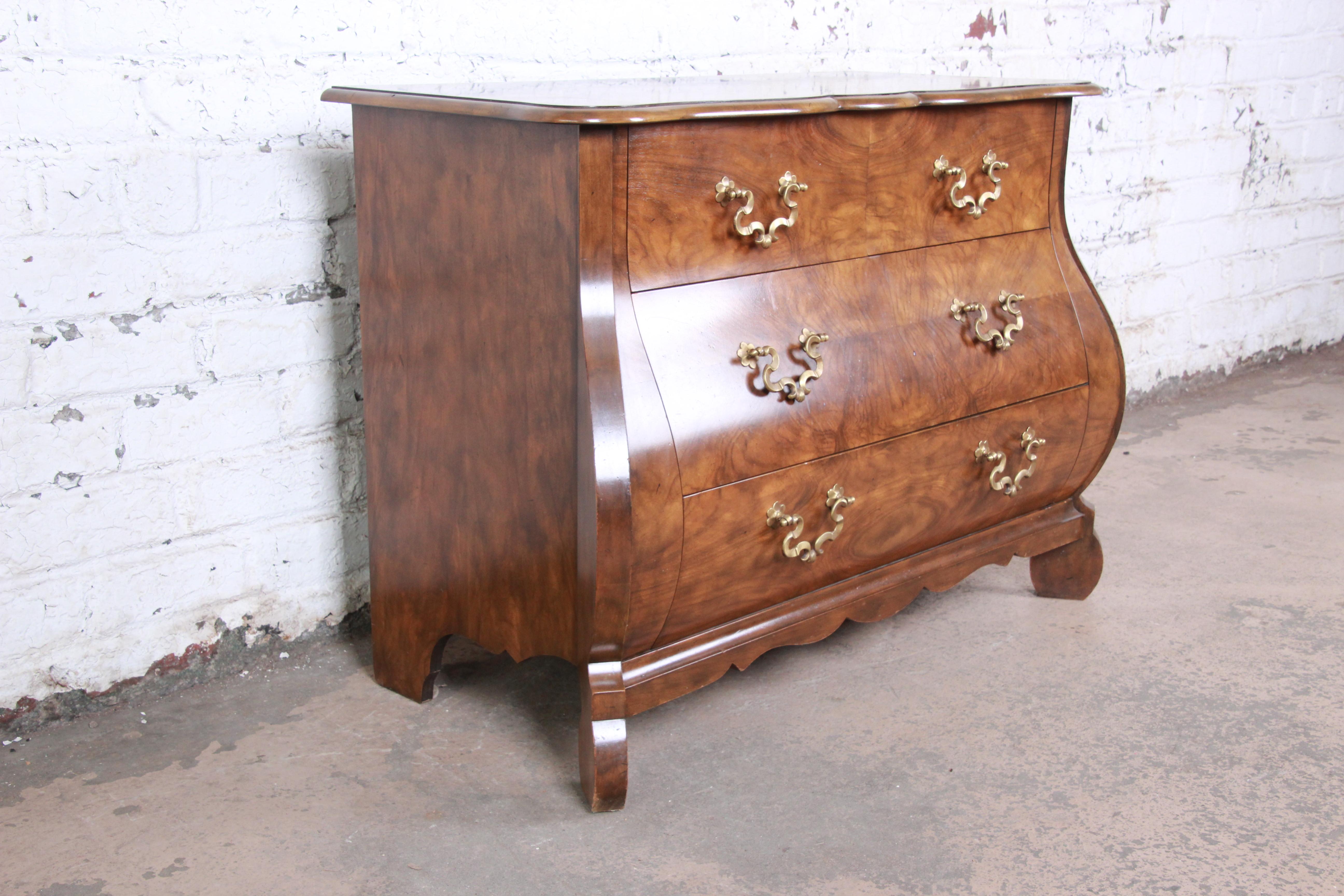 Baker Furniture Burled Walnut Bombay Chest Commode In Good Condition In South Bend, IN