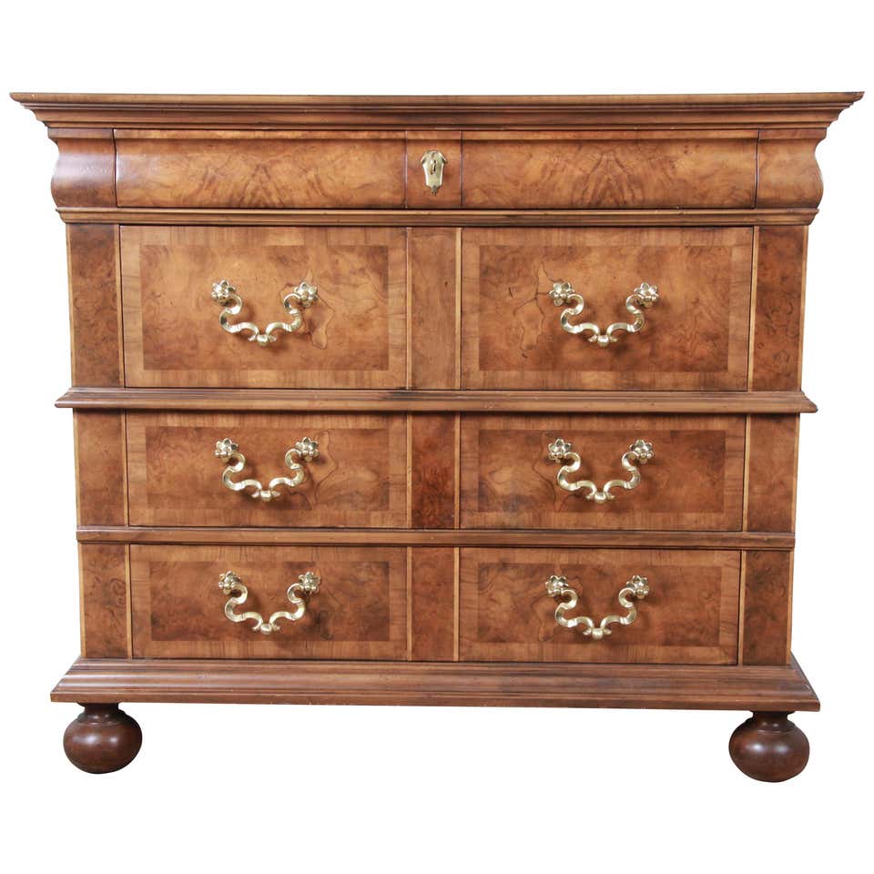 Baker Furniture Burled Walnut Dutch Commode or Chest of Drawers at 1stDibs