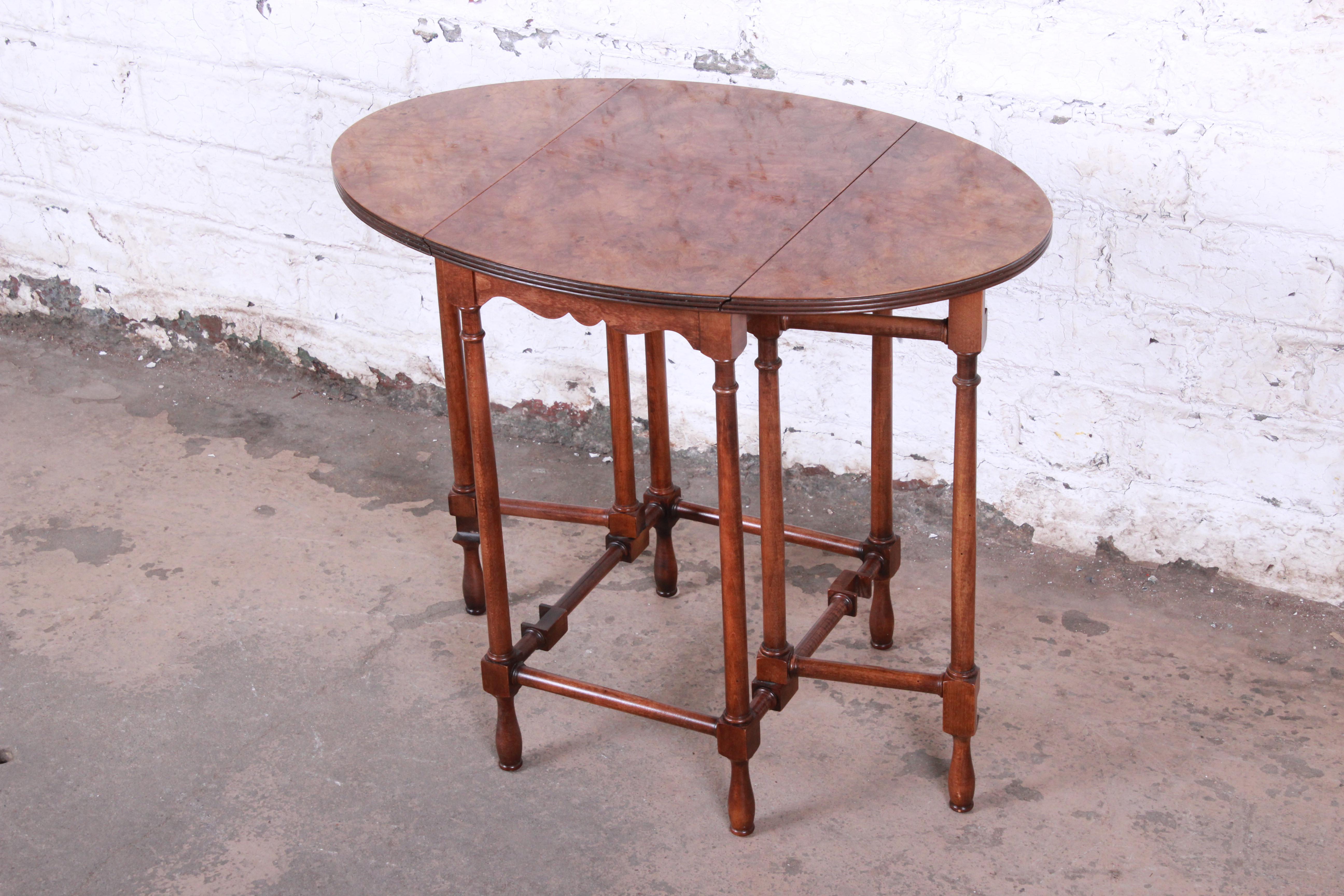 Baker Furniture Burled Walnut Gate Leg Drop Leaf Side Table 3