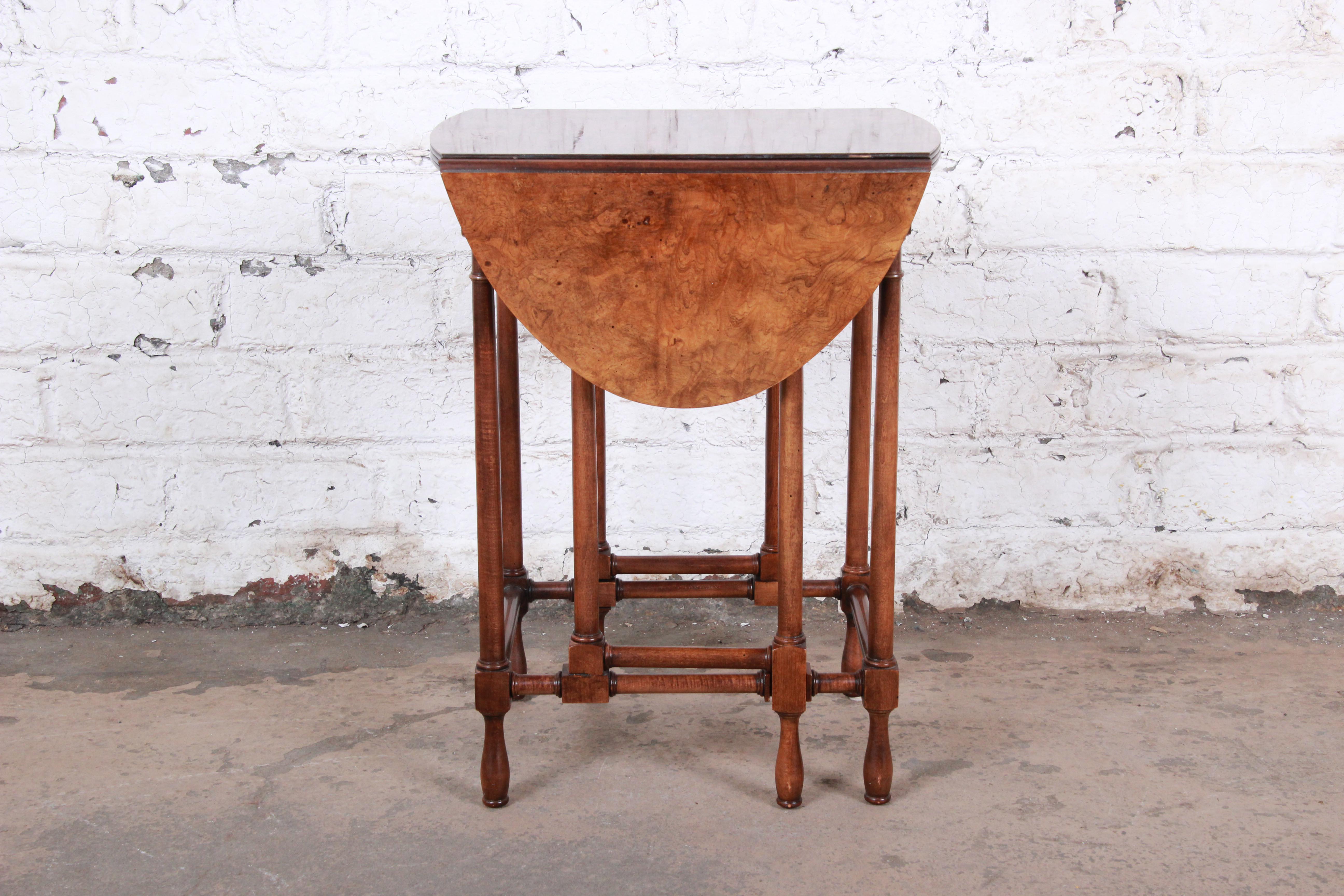 Baker Furniture Burled Walnut Gate Leg Drop Leaf Side Table 4