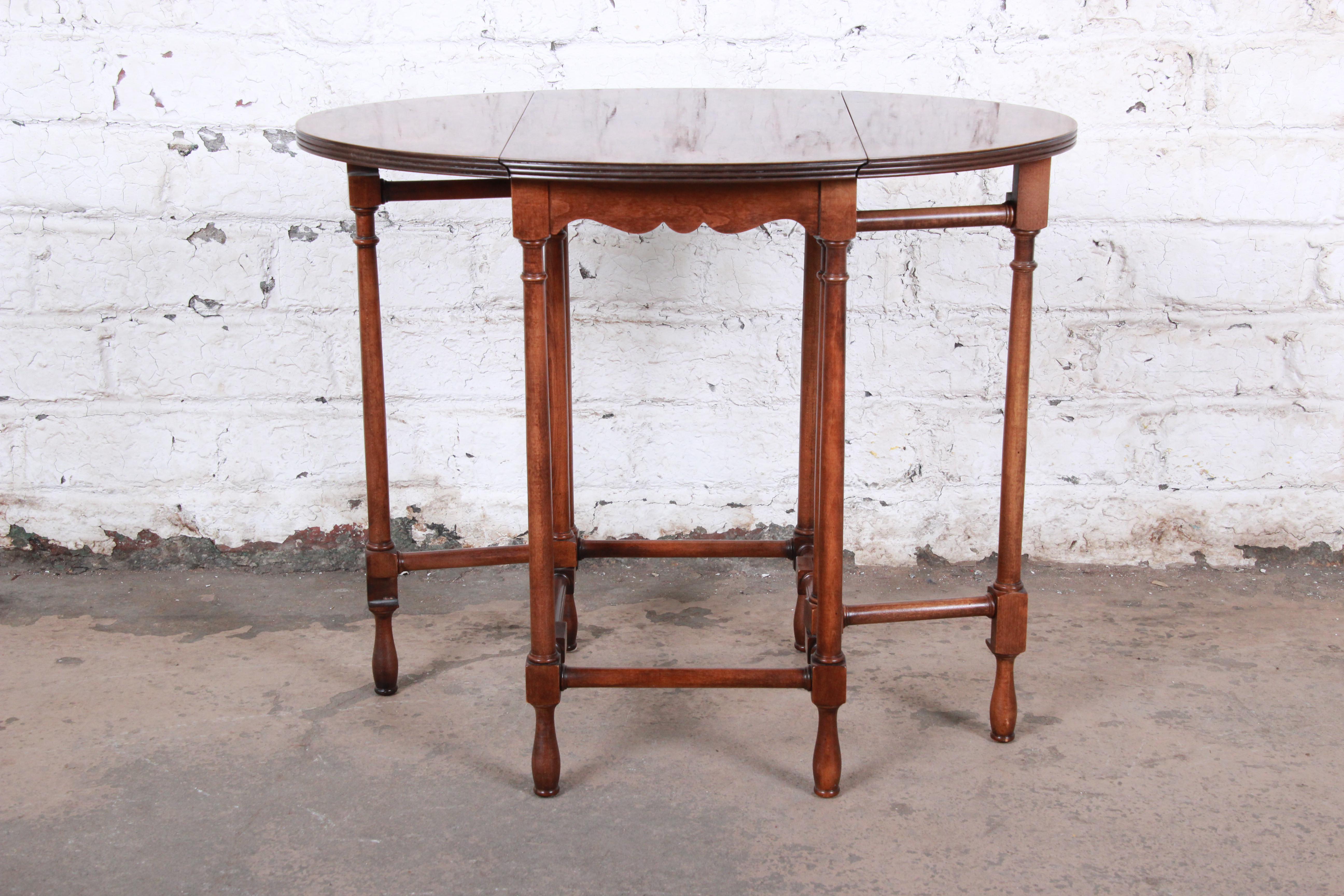 Baker Furniture Burled Walnut Gate Leg Drop Leaf Side Table 1