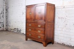 Baker Furniture Burled Walnut Hollywood Regency Campaign Style Gentleman's Chest